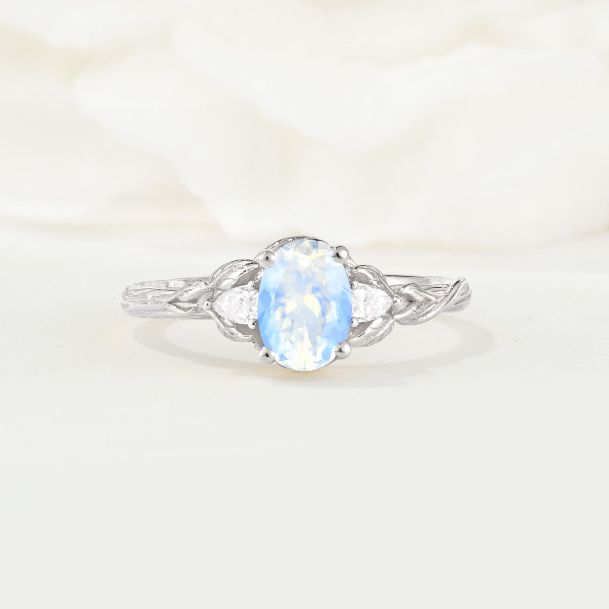 Nature Inspired Heart Cut Moonstone Bridal Ring Set - Additional view
