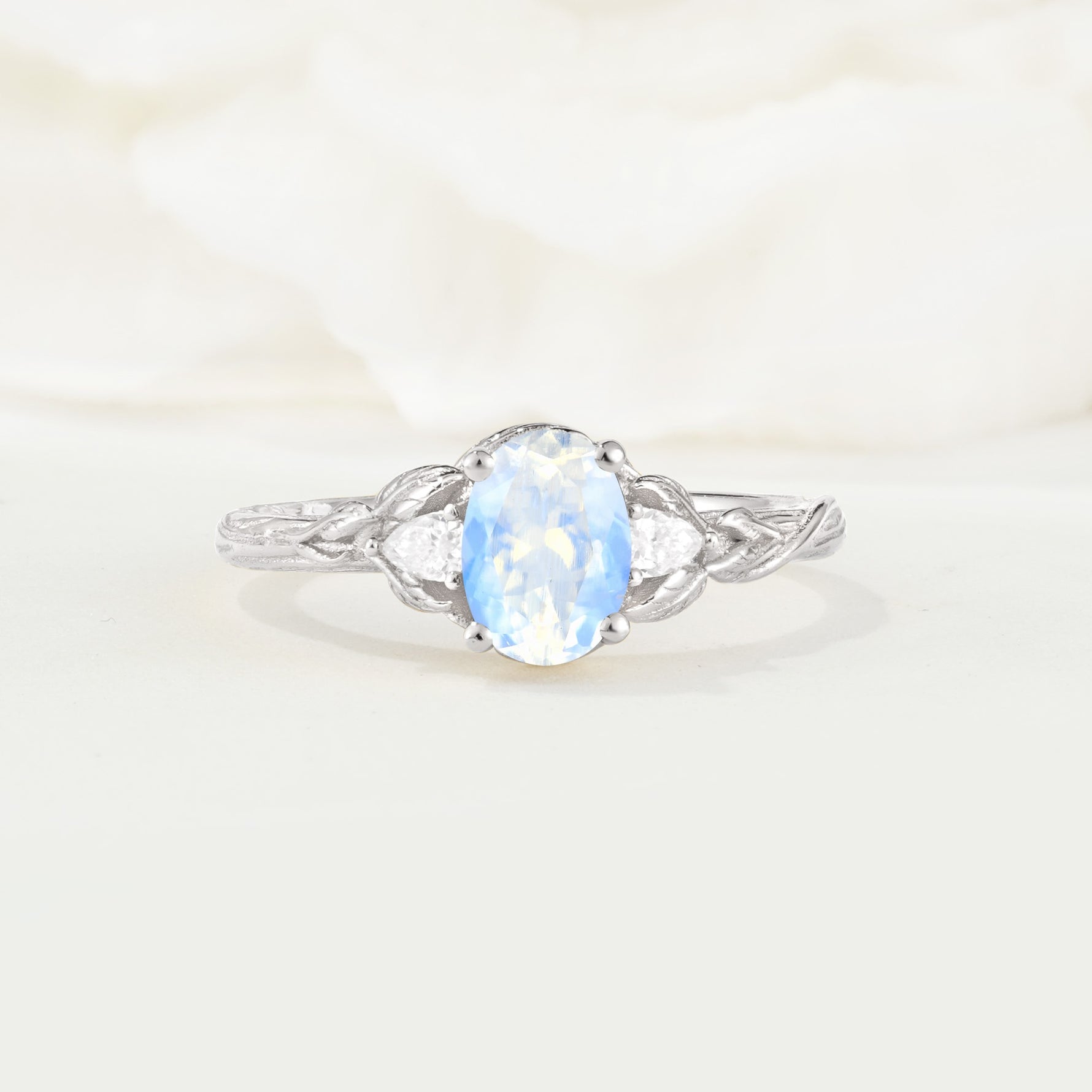 Nature Inspired Heart Cut Moonstone Bridal Ring Set - Additional view