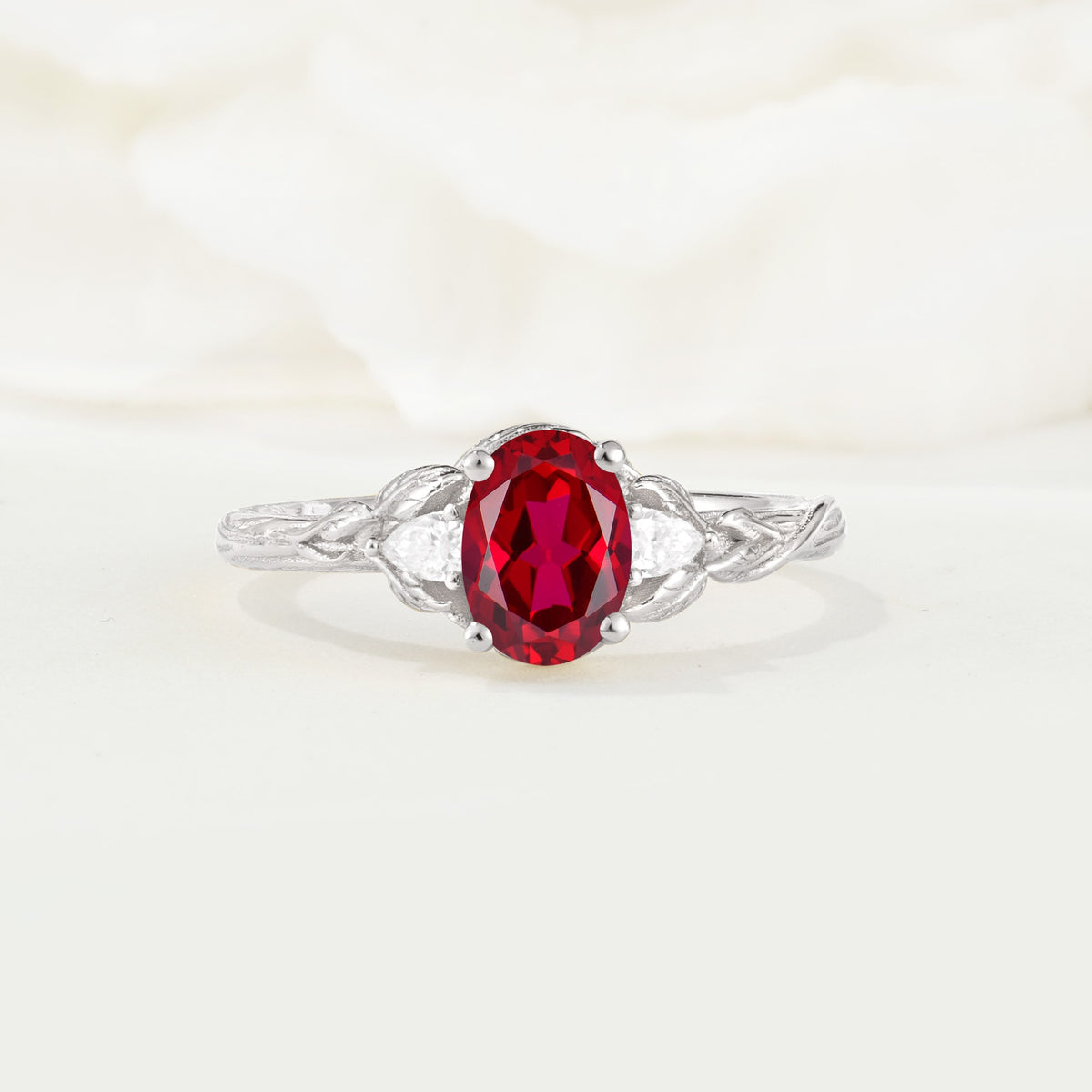 Nature Inspired Heart Cut Ruby Bridal Ring Set - Additional view