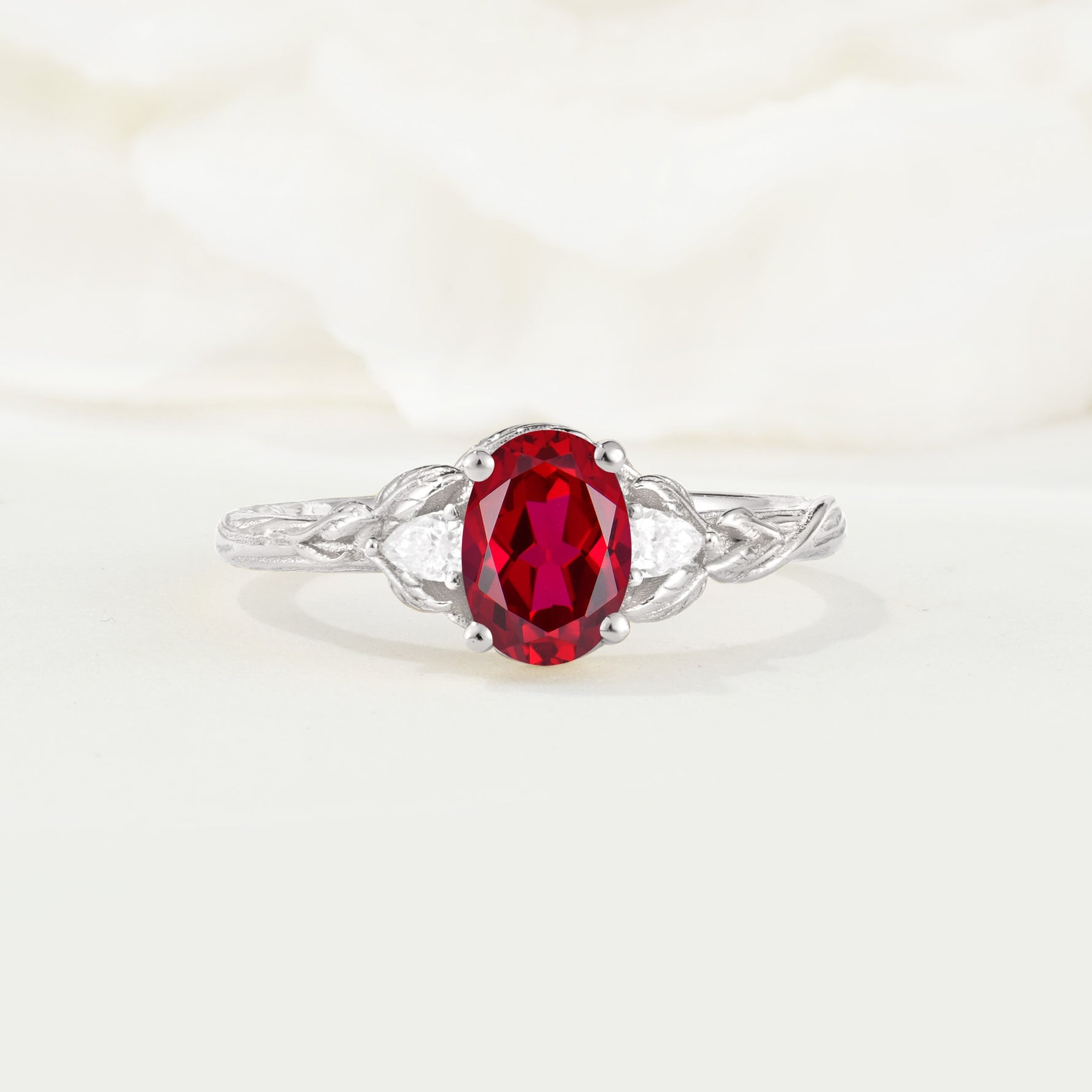Nature Inspired Heart Cut Ruby Bridal Ring Set - Additional view