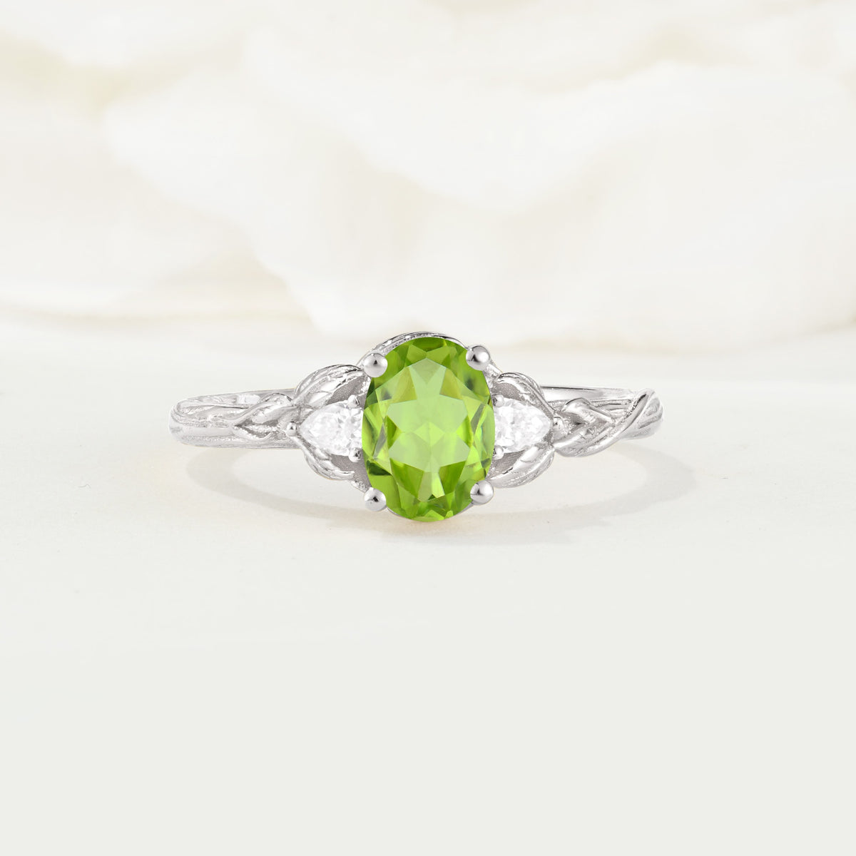 Nature Inspired Heart Cut Peridot Bridal Ring Set - Additional view