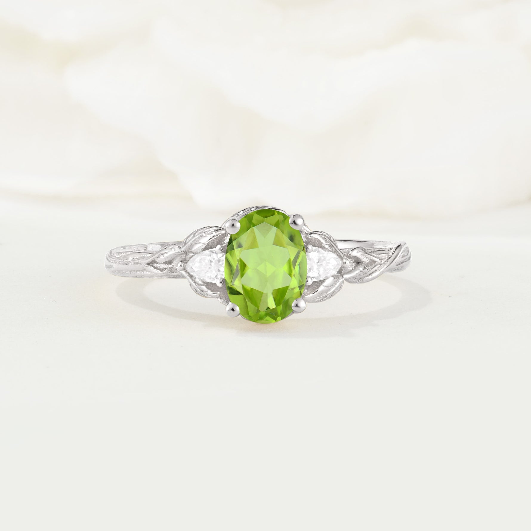 Nature Inspired Heart Cut Peridot Bridal Ring Set - Additional view