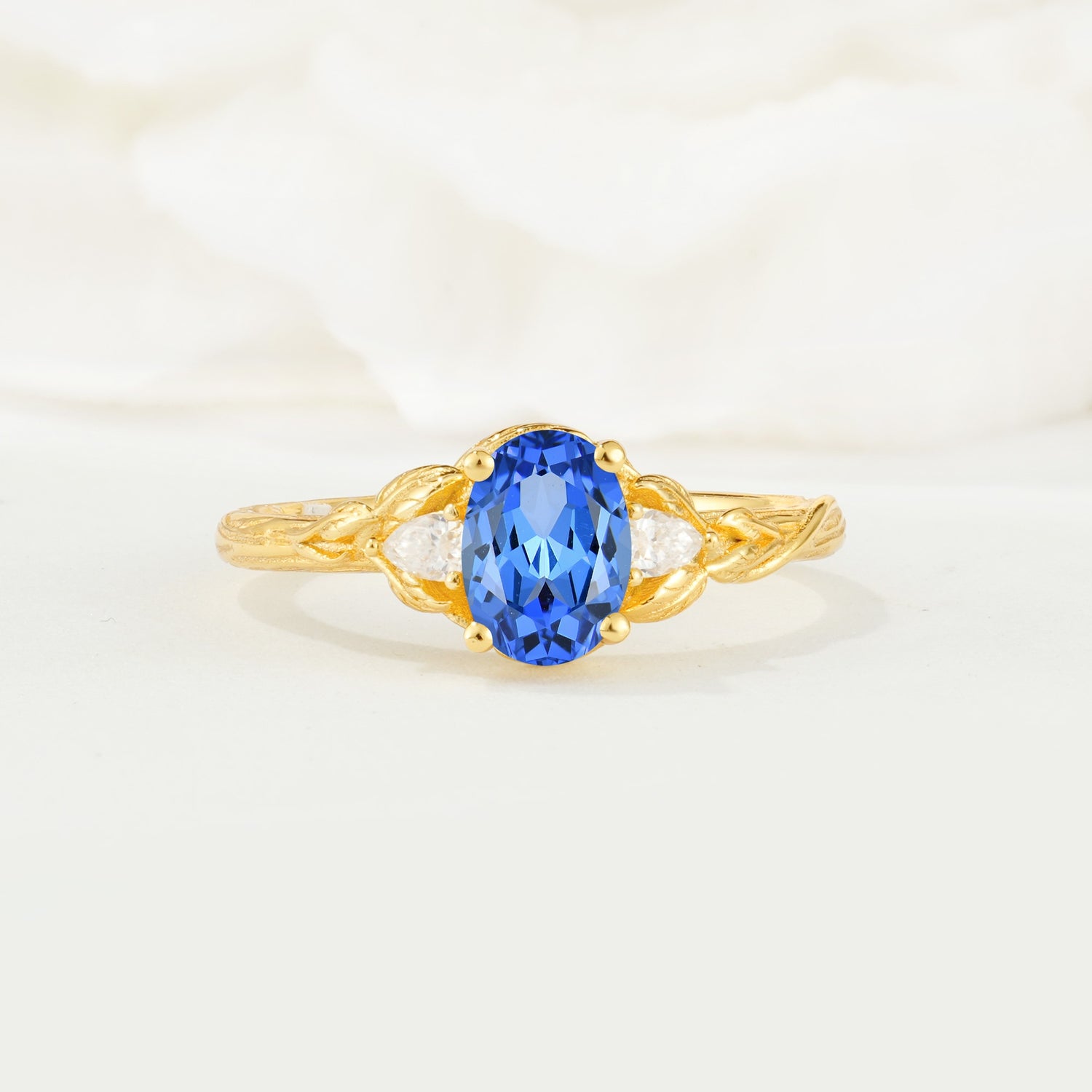 Nature Inspired Heart Cut Sapphire Bridal Ring Set - Additional view