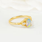 Nature Inspired Heart Cut Fire Opal Bridal Ring Set - Additional view