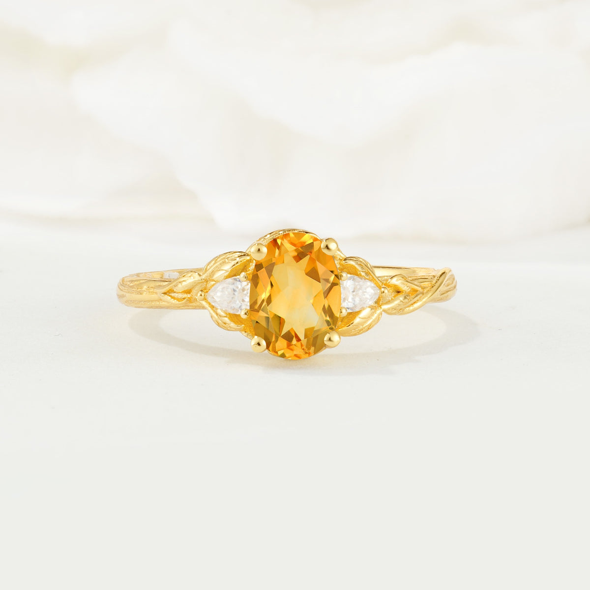 Nature Inspired Heart Cut Citrine Bridal Ring Set - Additional view