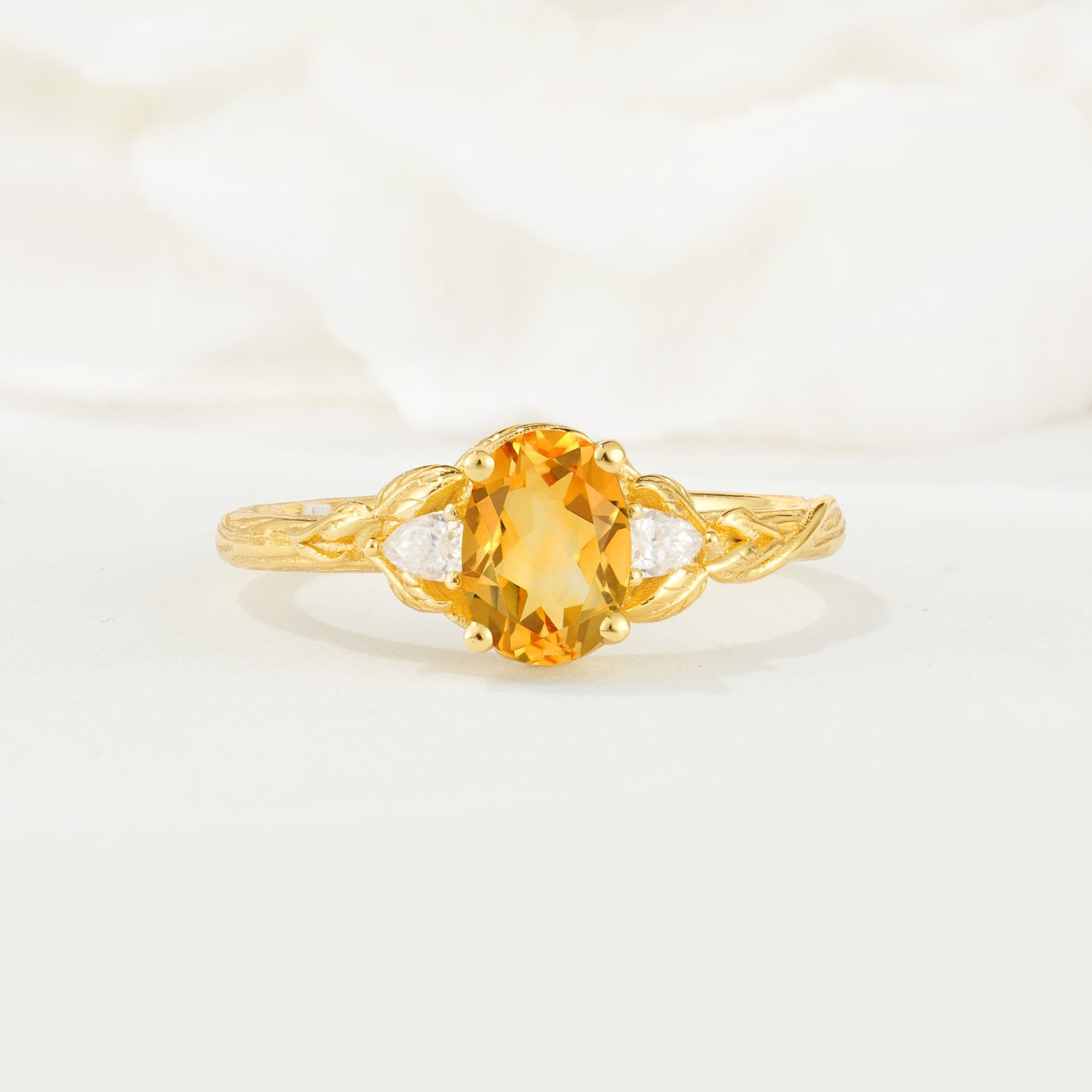 Nature Inspired Heart Cut Citrine Bridal Ring Set - Additional view