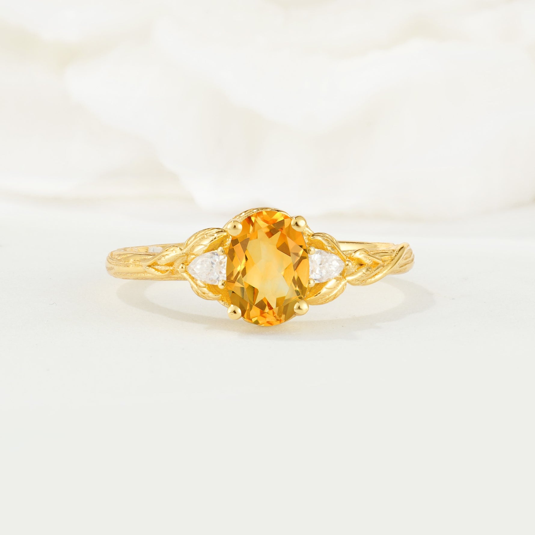 Nature Inspired Heart Cut Citrine Bridal Ring Set - Additional view