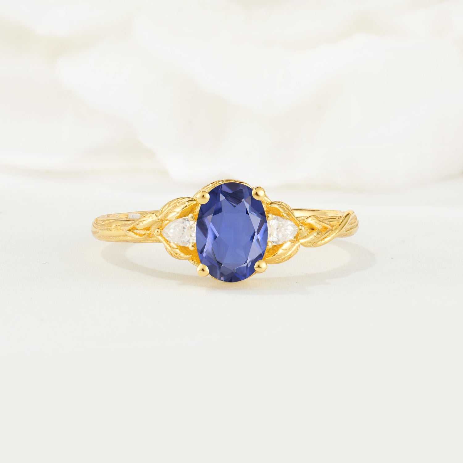 Nature Inspired Heart Cut Tanzanite Bridal Ring Set - Additional view