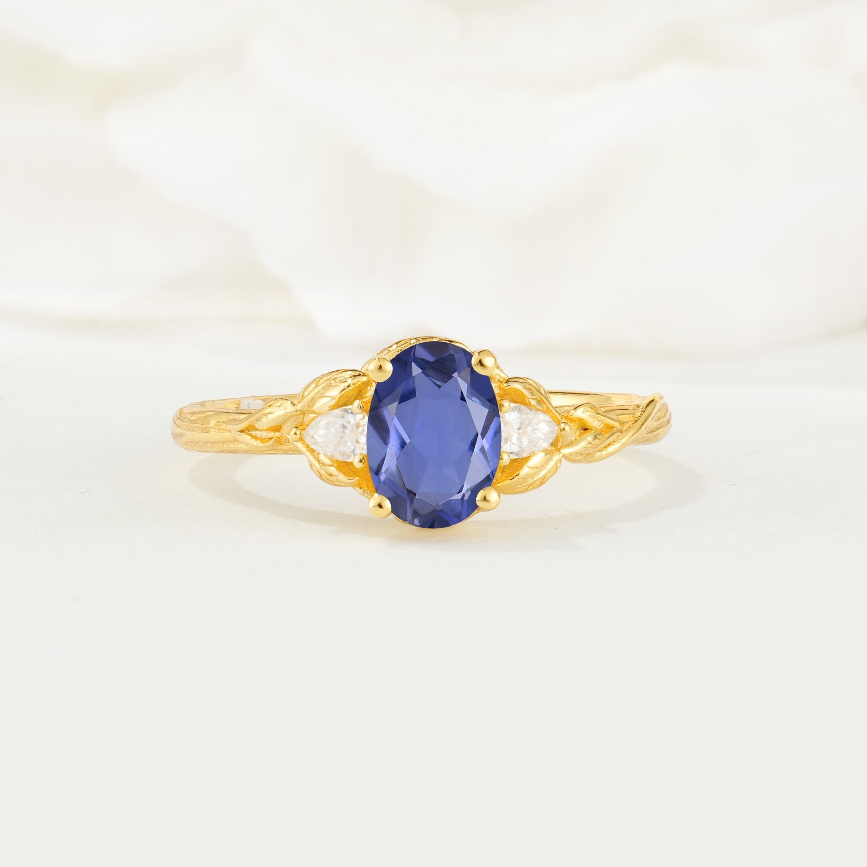 Nature Inspired Heart Cut Tanzanite Bridal Ring Set - Additional view