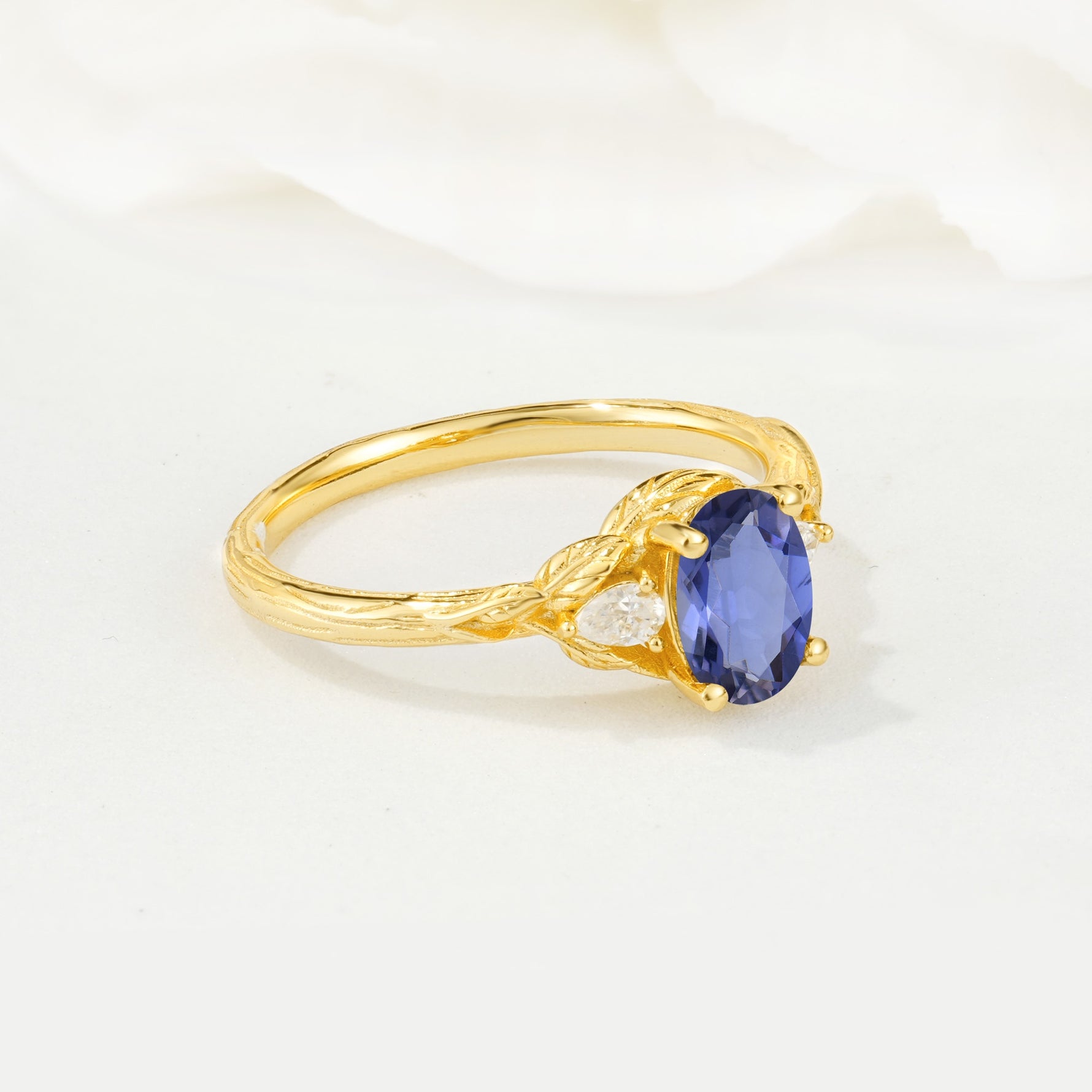 Nature Inspired Heart Cut Tanzanite Bridal Ring Set - Additional view