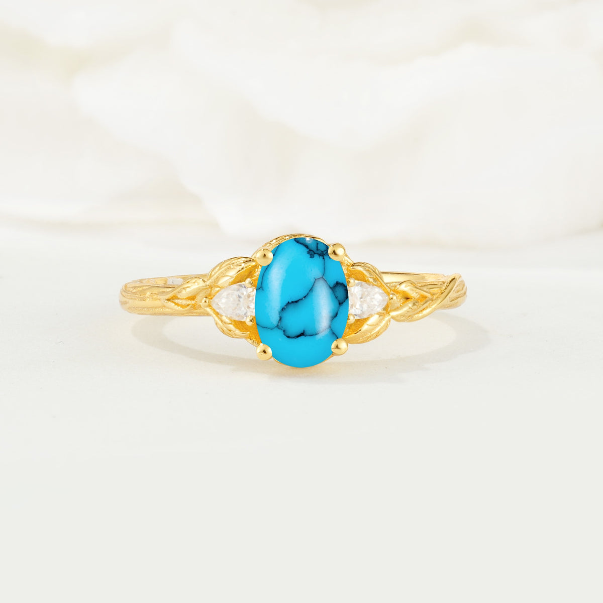 Nature Inspired Heart Cut Turquoise Bridal Ring Set - Additional view