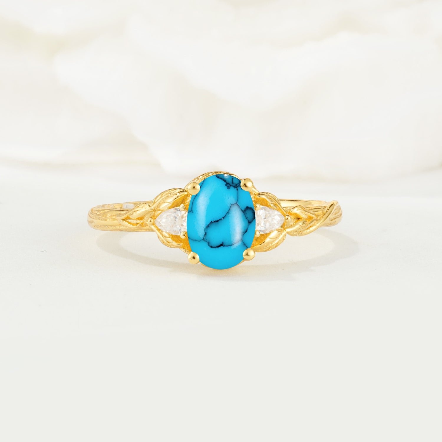 Nature Inspired Heart Cut Turquoise Bridal Ring Set - Additional view