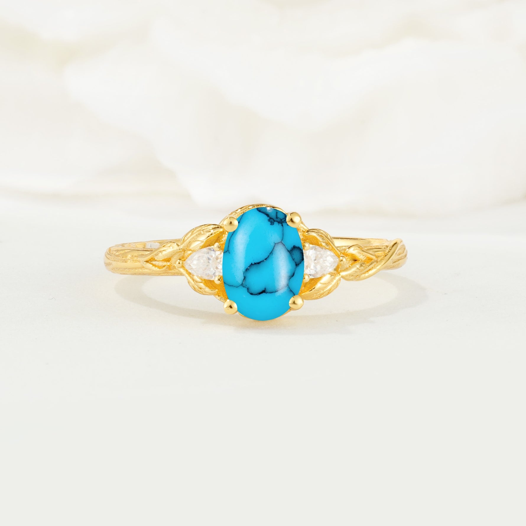 Nature Inspired Heart Cut Turquoise Bridal Ring Set - Additional view