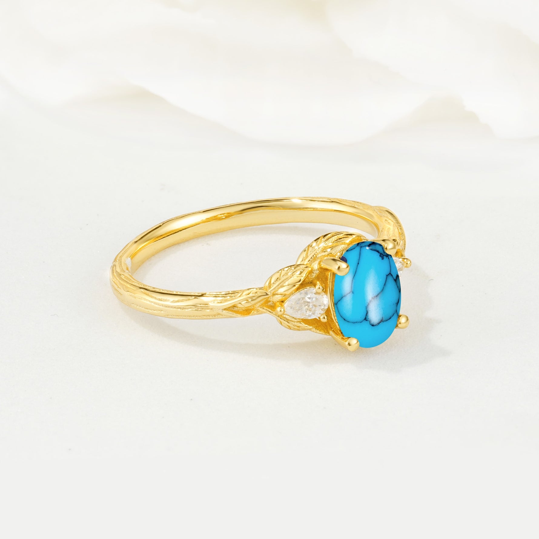 Nature Inspired Heart Cut Turquoise Bridal Ring Set - Additional view