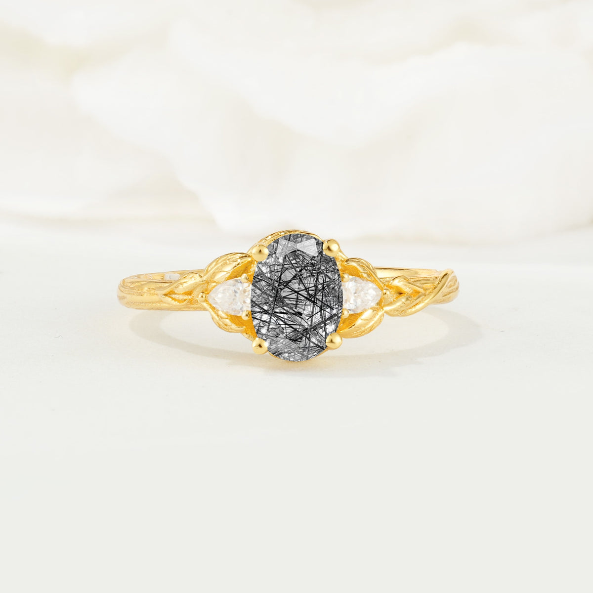 Nature Inspired Heart Cut Black Rutilated Quartz Bridal Ring Set - Additional view