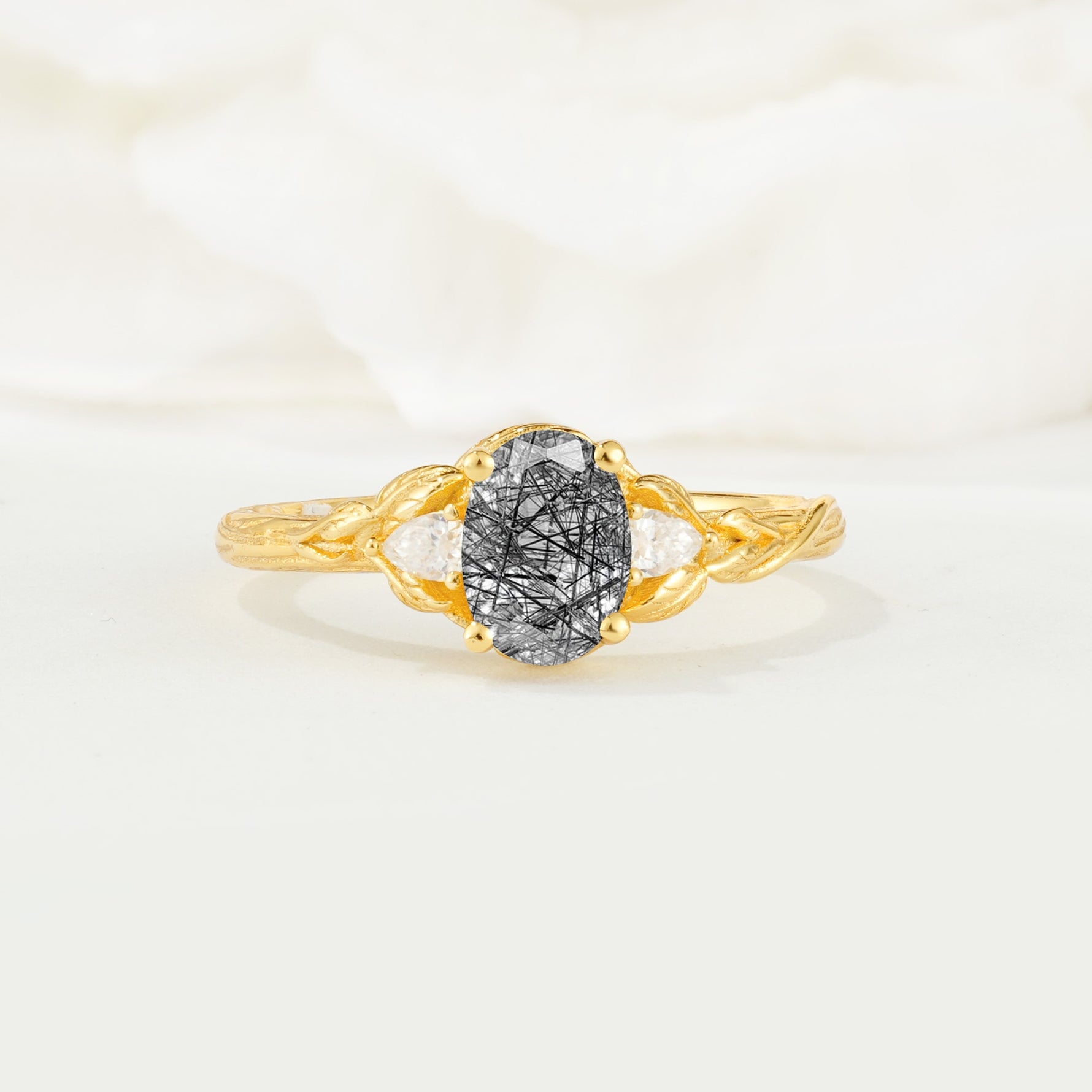 Nature Inspired Heart Cut Black Rutilated Quartz Bridal Ring Set - Additional view