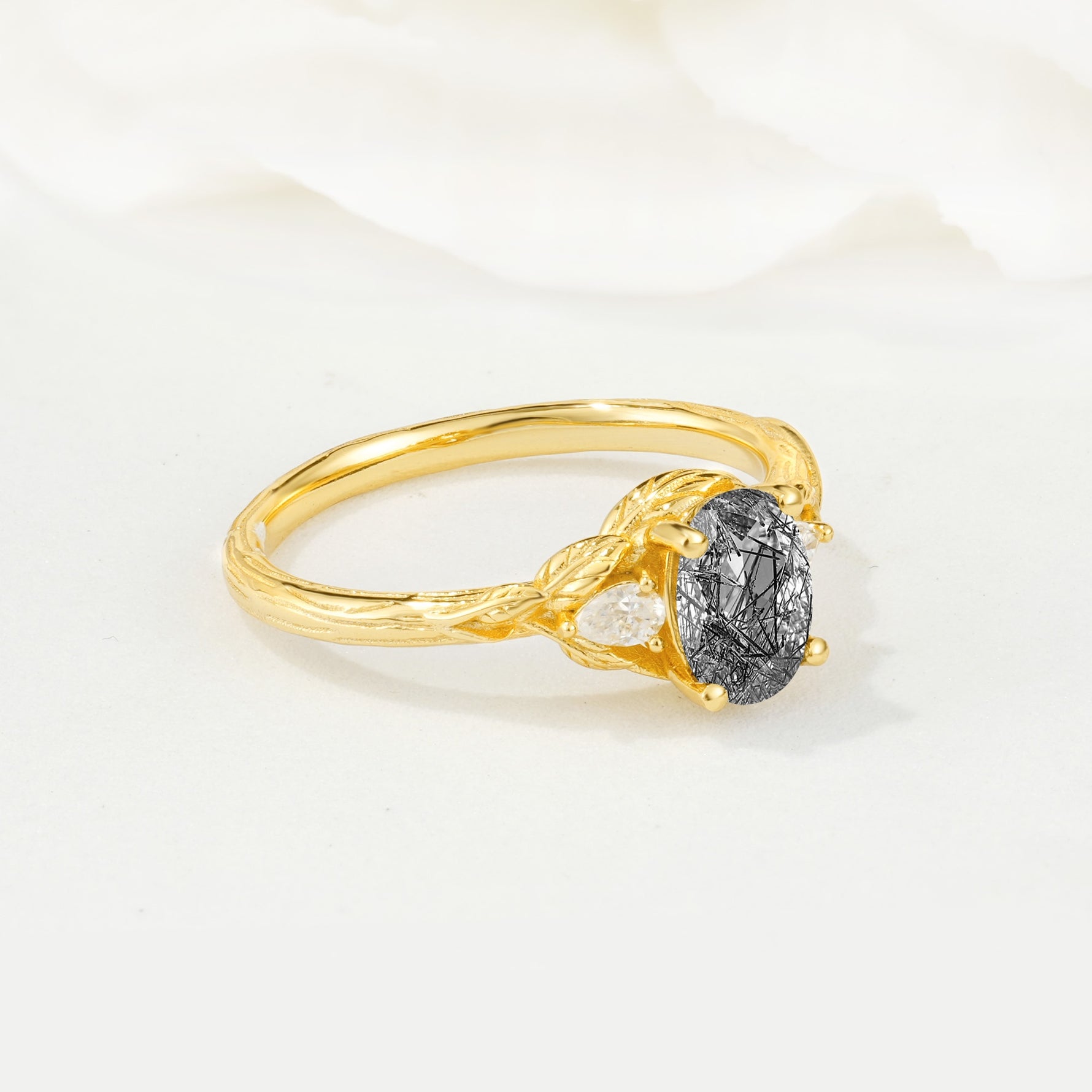 Nature Inspired Heart Cut Black Rutilated Quartz Bridal Ring Set - Additional view