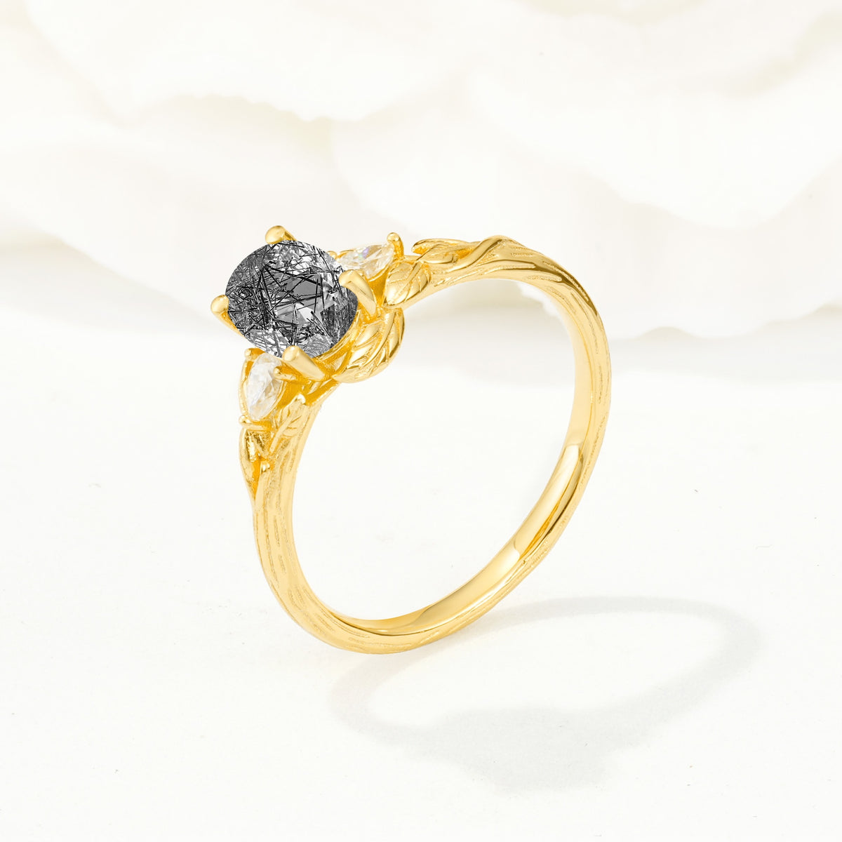 Nature Inspired Heart Cut Black Rutilated Quartz Bridal Ring Set - Additional view