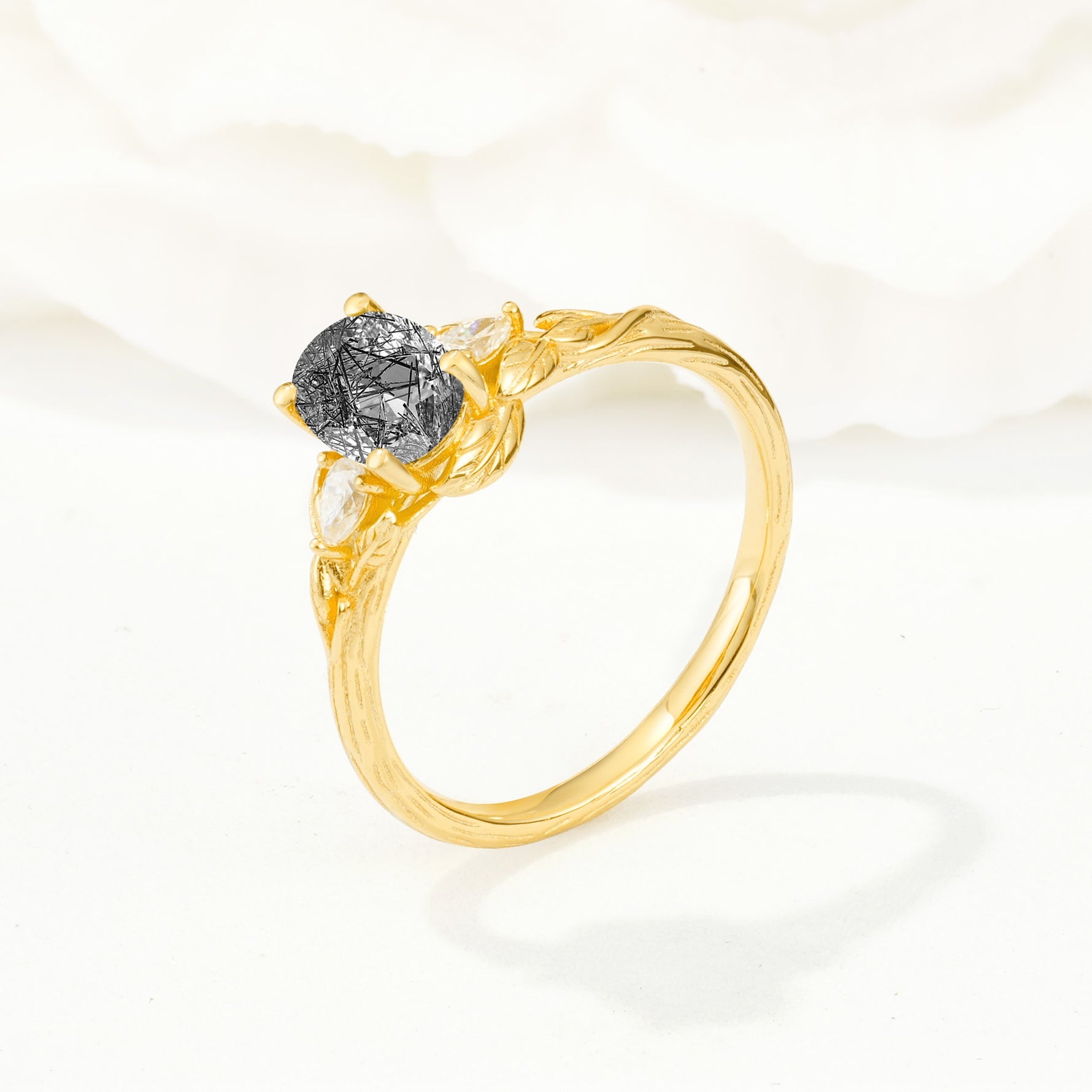 Nature Inspired Heart Cut Black Rutilated Quartz Bridal Ring Set - Additional view