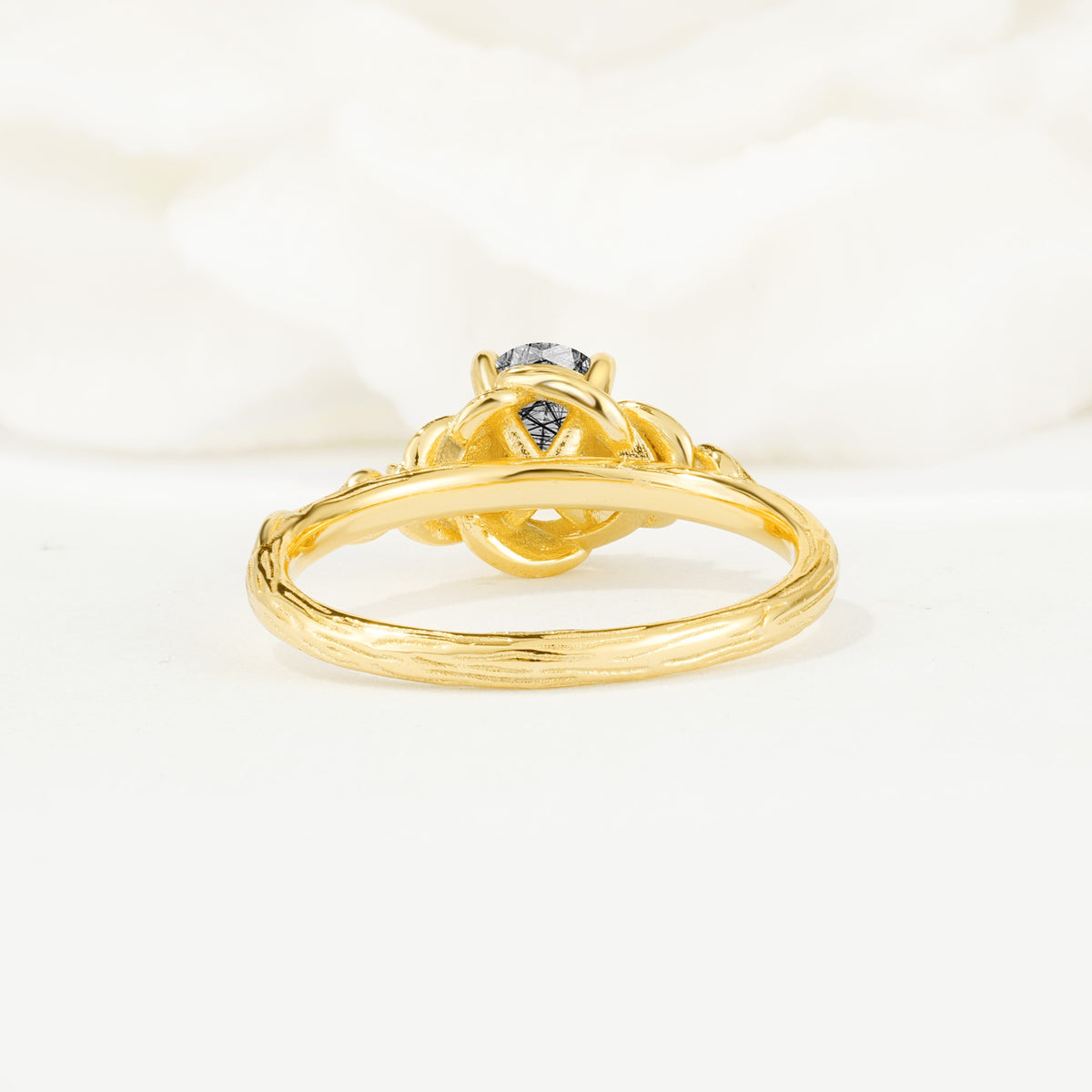 Nature Inspired Heart Cut Black Rutilated Quartz Bridal Ring Set - Additional view