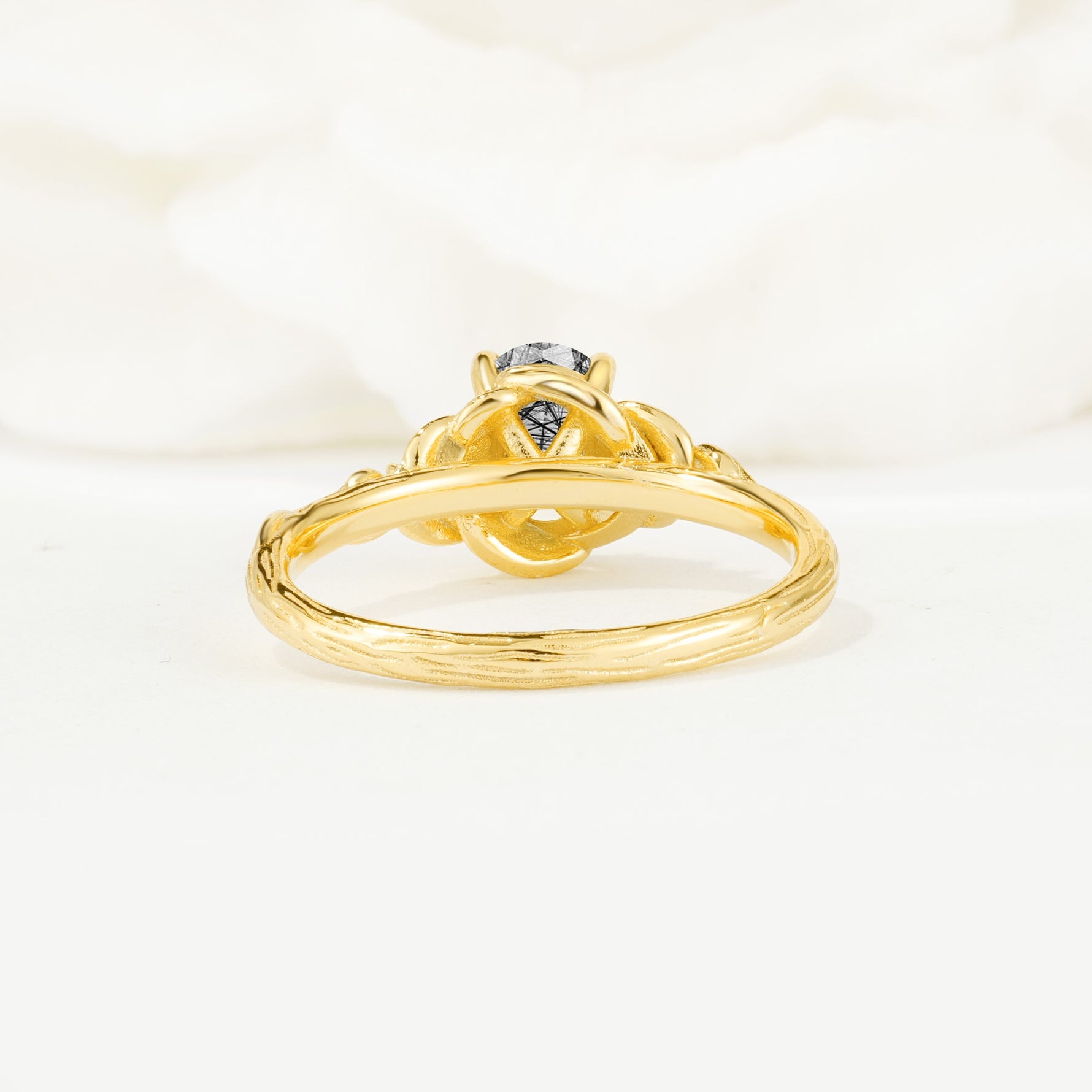 Nature Inspired Heart Cut Black Rutilated Quartz Bridal Ring Set - Additional view