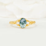 Nature Inspired Heart Cut Moss Agate Bridal Ring Set - Additional view
