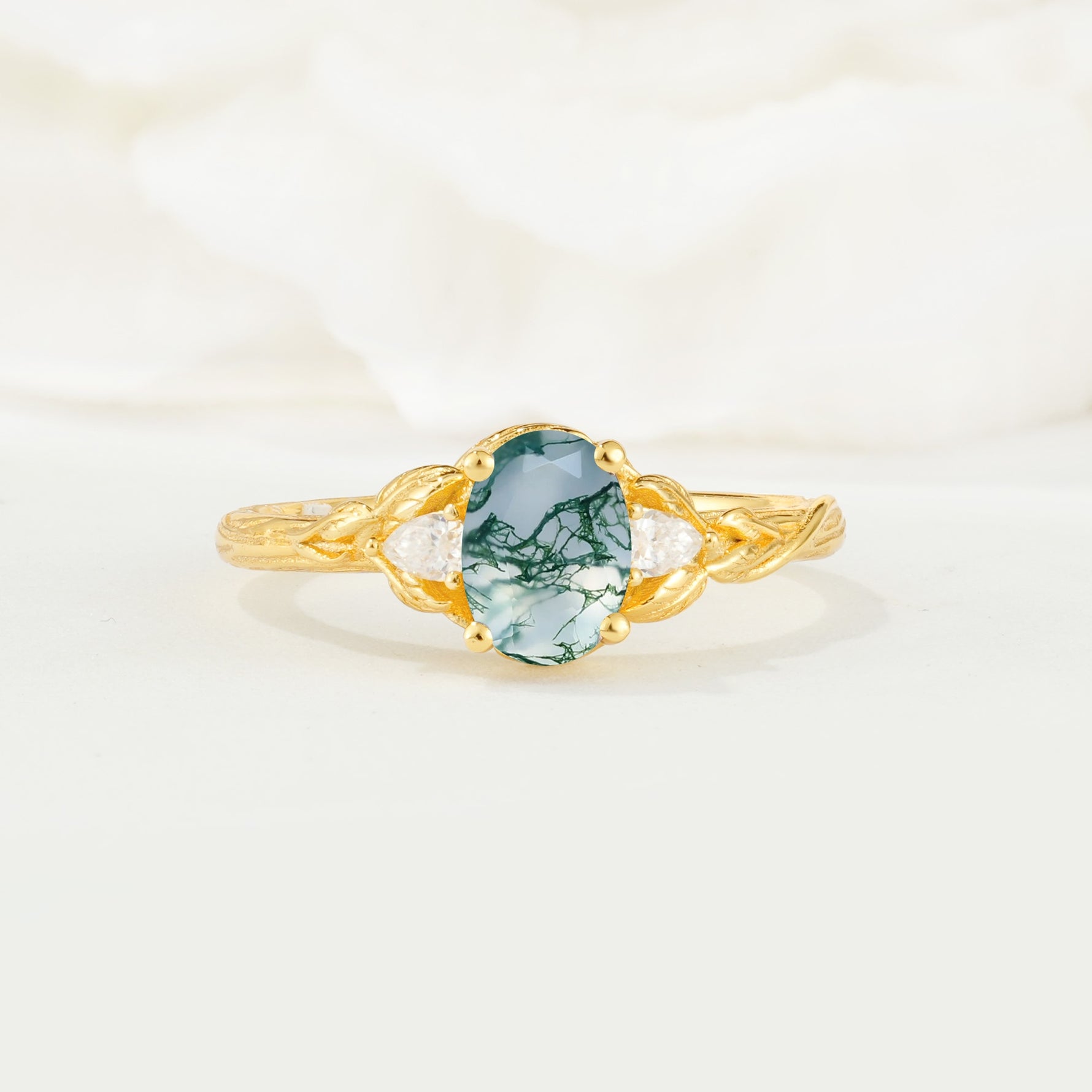 Nature Inspired Heart Cut Moss Agate Bridal Ring Set - Additional view