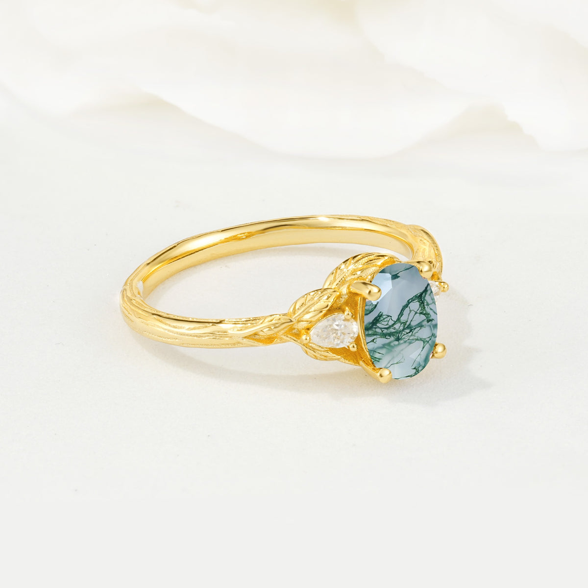 Nature Inspired Heart Cut Moss Agate Bridal Ring Set - Additional view