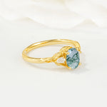 Nature Inspired Heart Cut Moss Agate Bridal Ring Set - Additional view