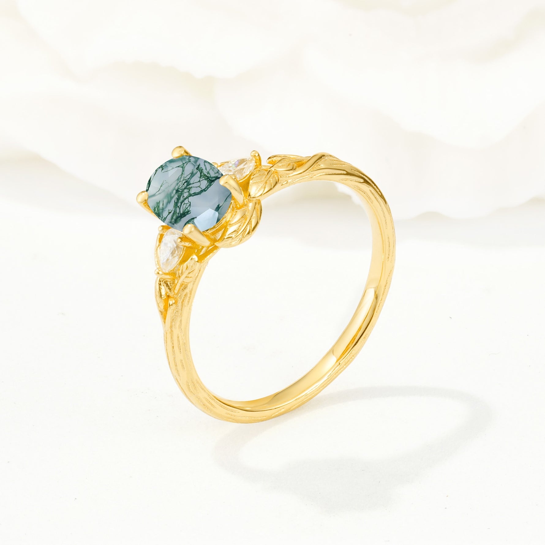 Nature Inspired Heart Cut Moss Agate Bridal Ring Set - Additional view