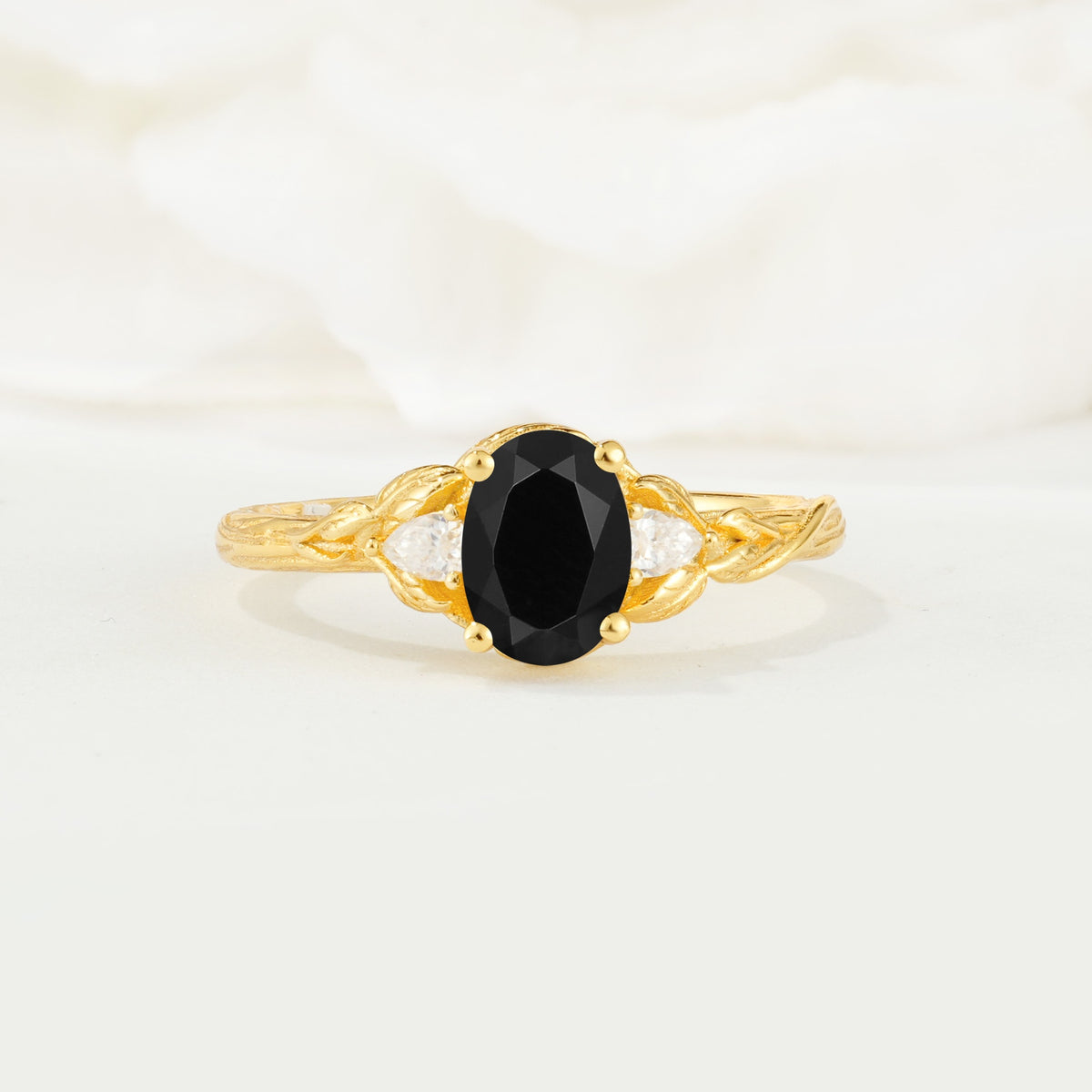 Nature Inspired Heart Cut Black Onyx Bridal Ring Set - Additional view
