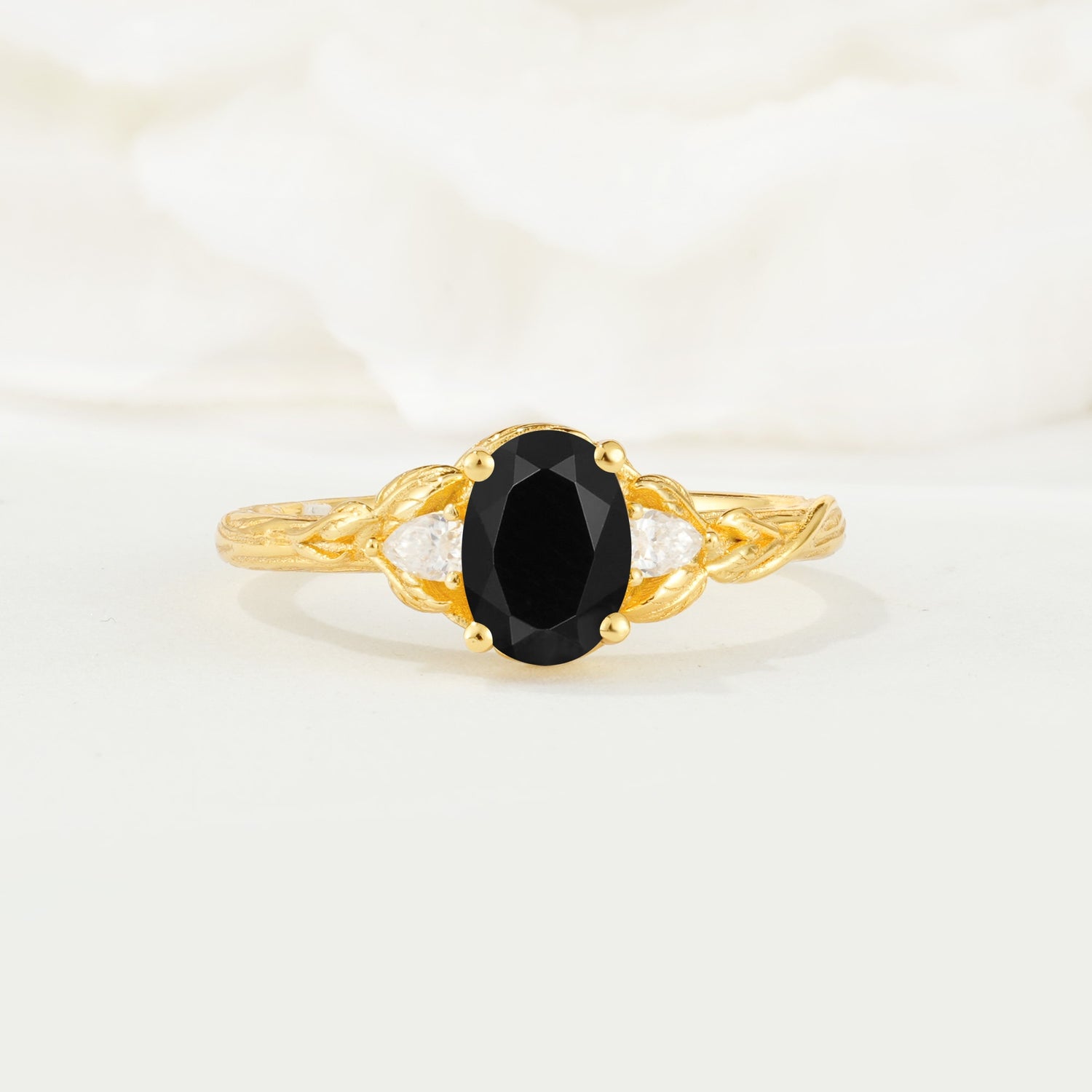 Nature Inspired Heart Cut Black Onyx Bridal Ring Set - Additional view