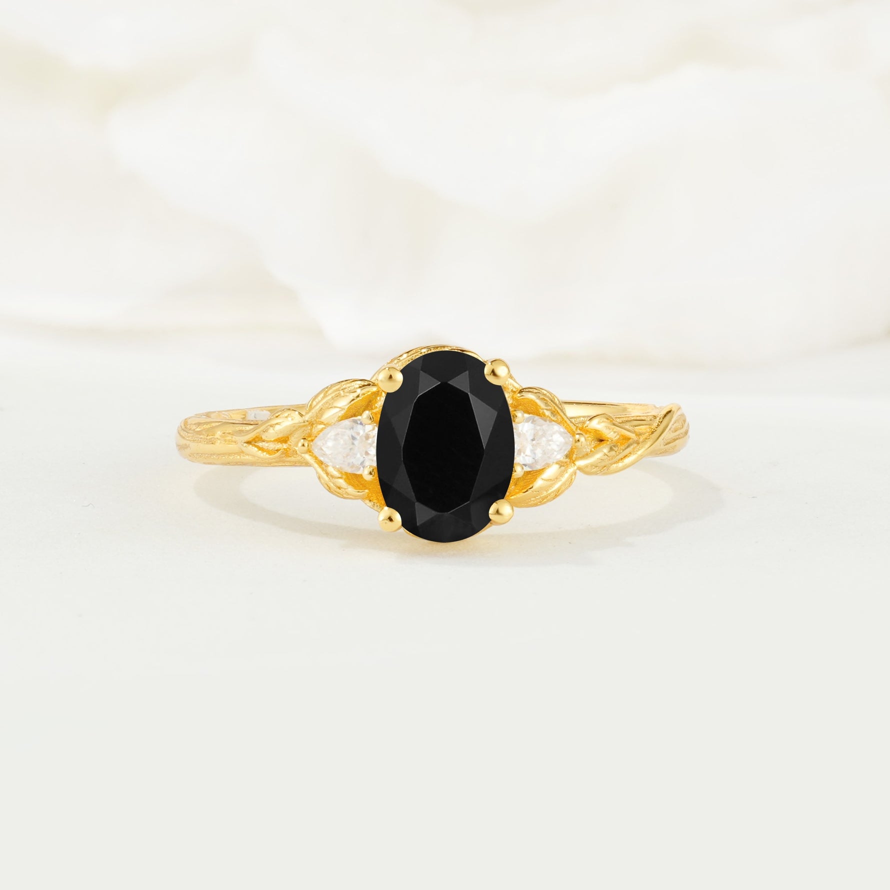 Nature Inspired Heart Cut Black Onyx Bridal Ring Set - Additional view