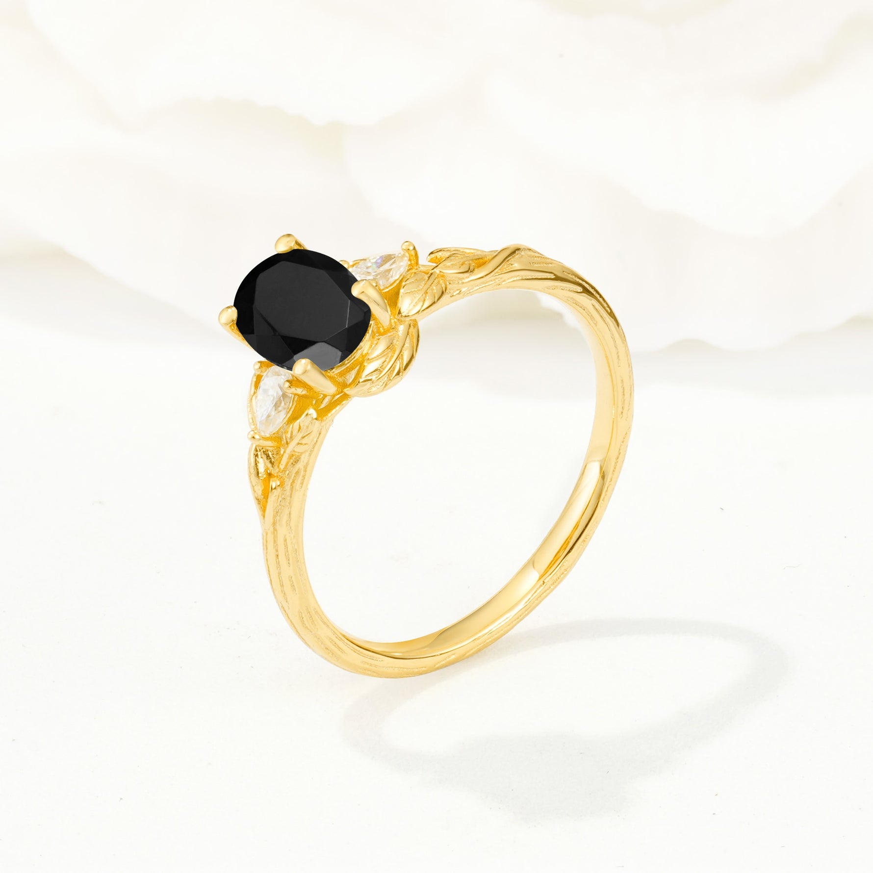 Nature Inspired Heart Cut Black Onyx Bridal Ring Set - Additional view