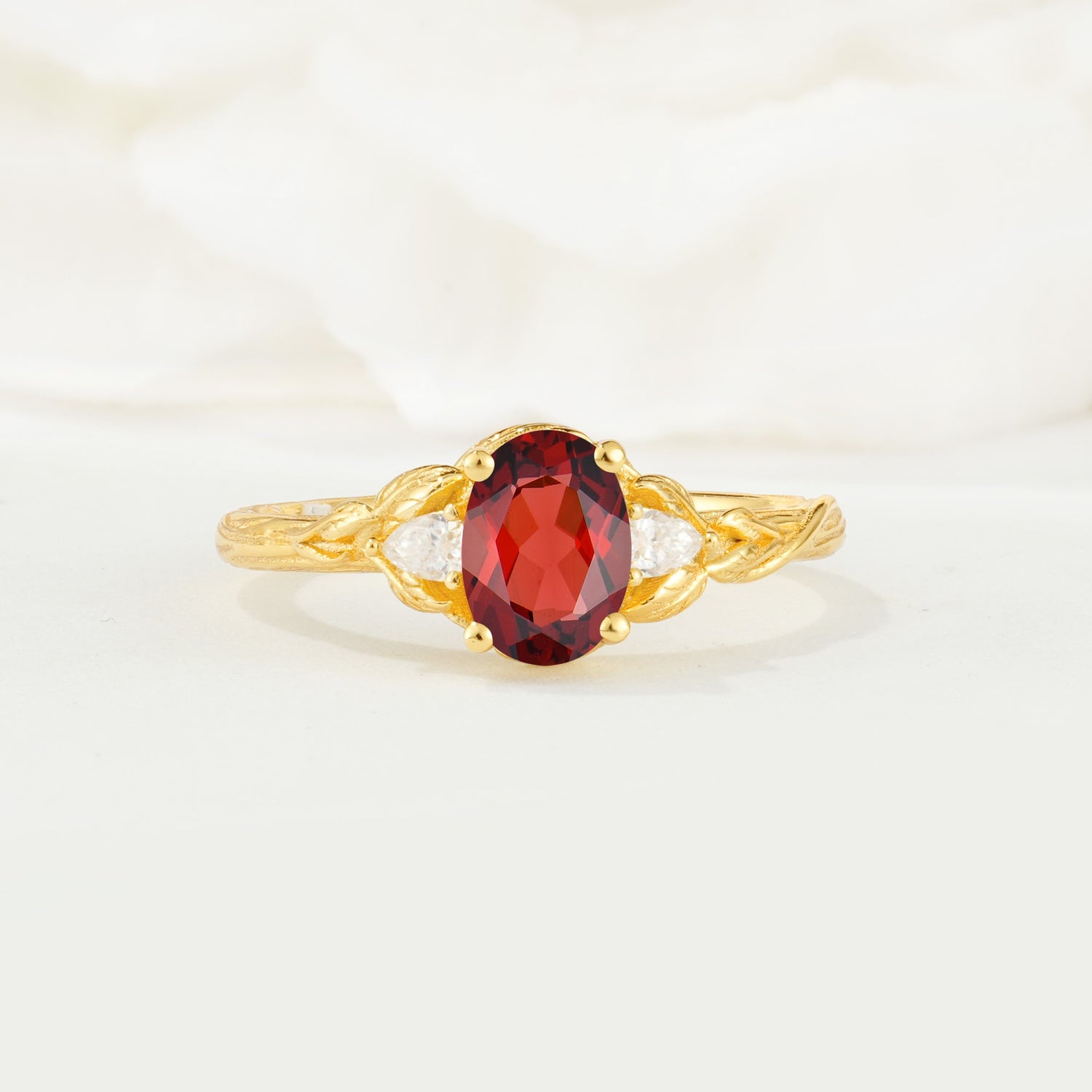 Nature Inspired Heart Cut Garnet Bridal Ring Set - Additional view