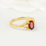 Nature Inspired Heart Cut Garnet Bridal Ring Set - Additional view