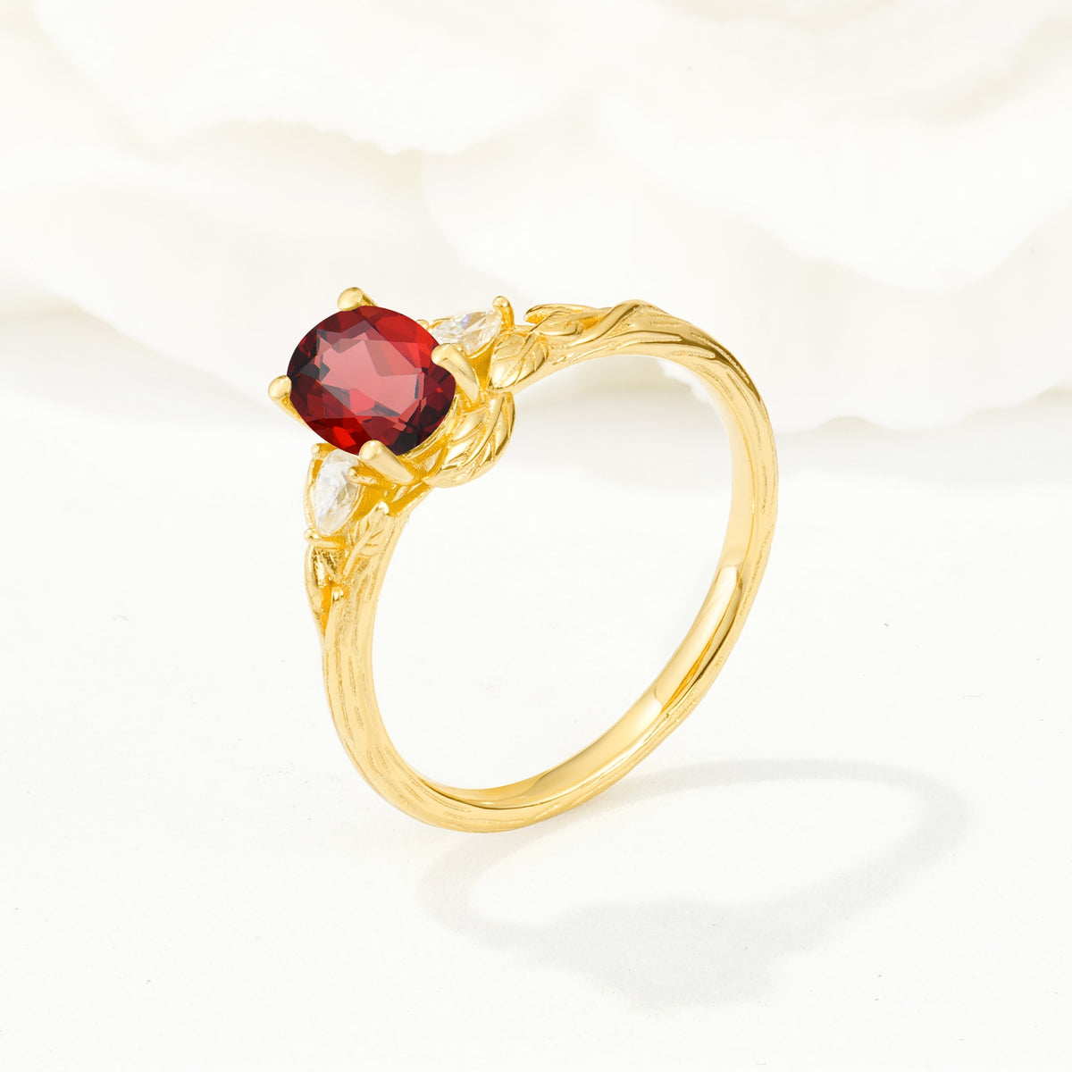 Nature Inspired Heart Cut Garnet Bridal Ring Set - Additional view
