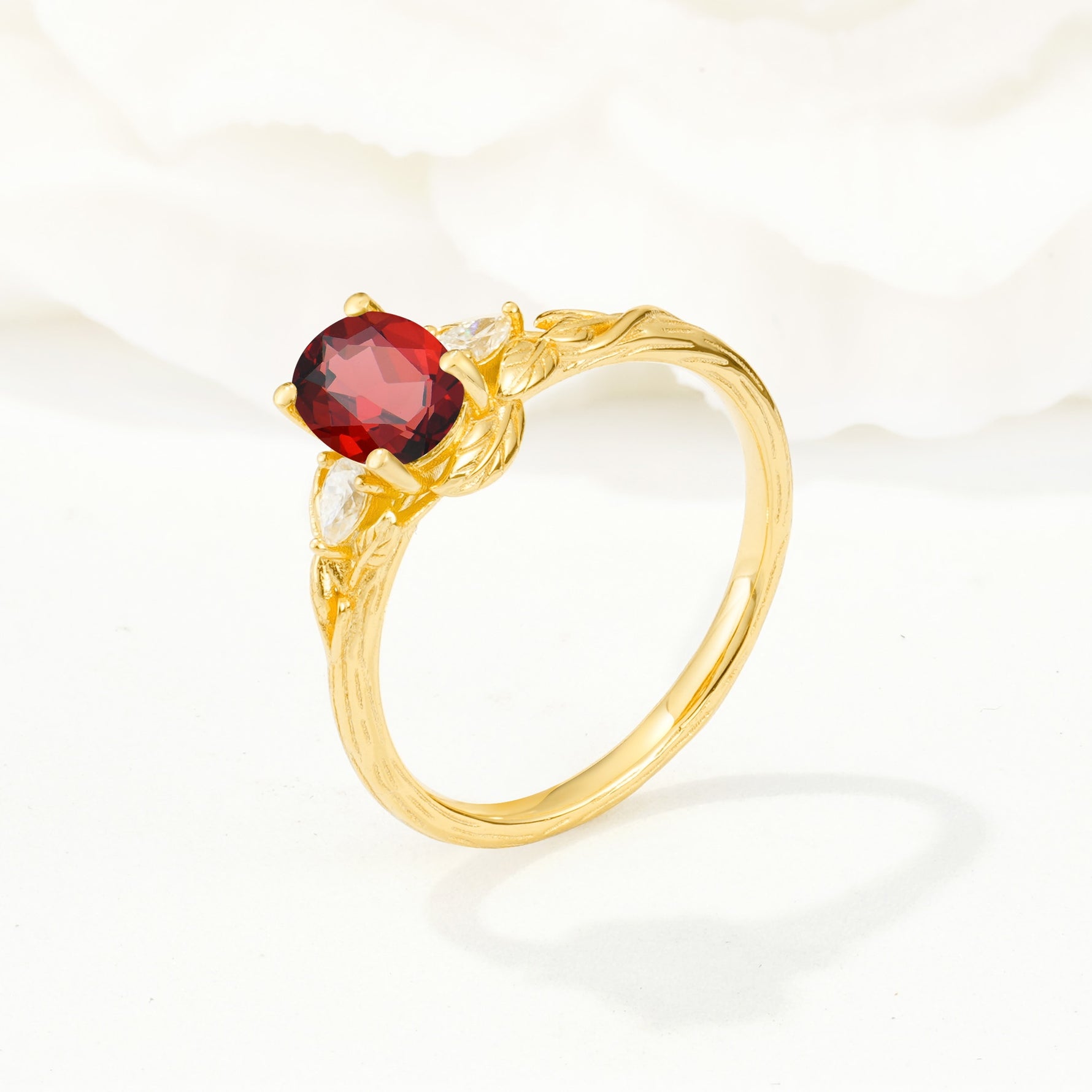 Nature Inspired Heart Cut Garnet Bridal Ring Set - Additional view