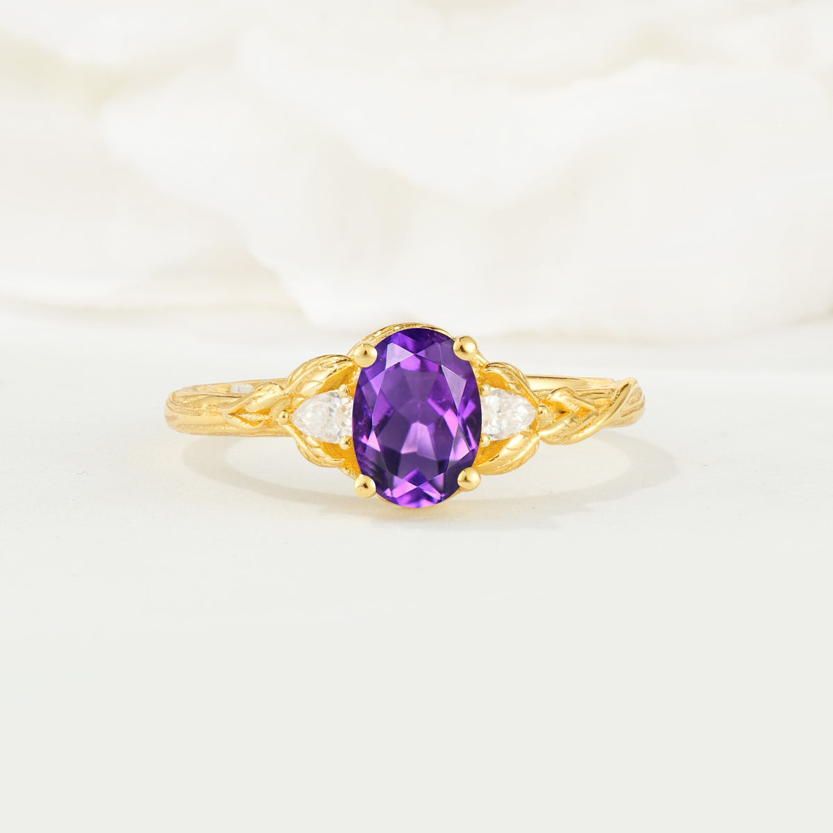 Nature Inspired Heart Cut Amethyst Bridal Ring Set - Additional view