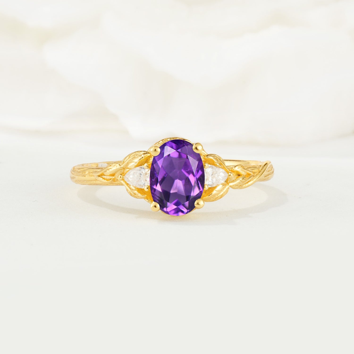 Nature Inspired Heart Cut Amethyst Bridal Ring Set - Additional view