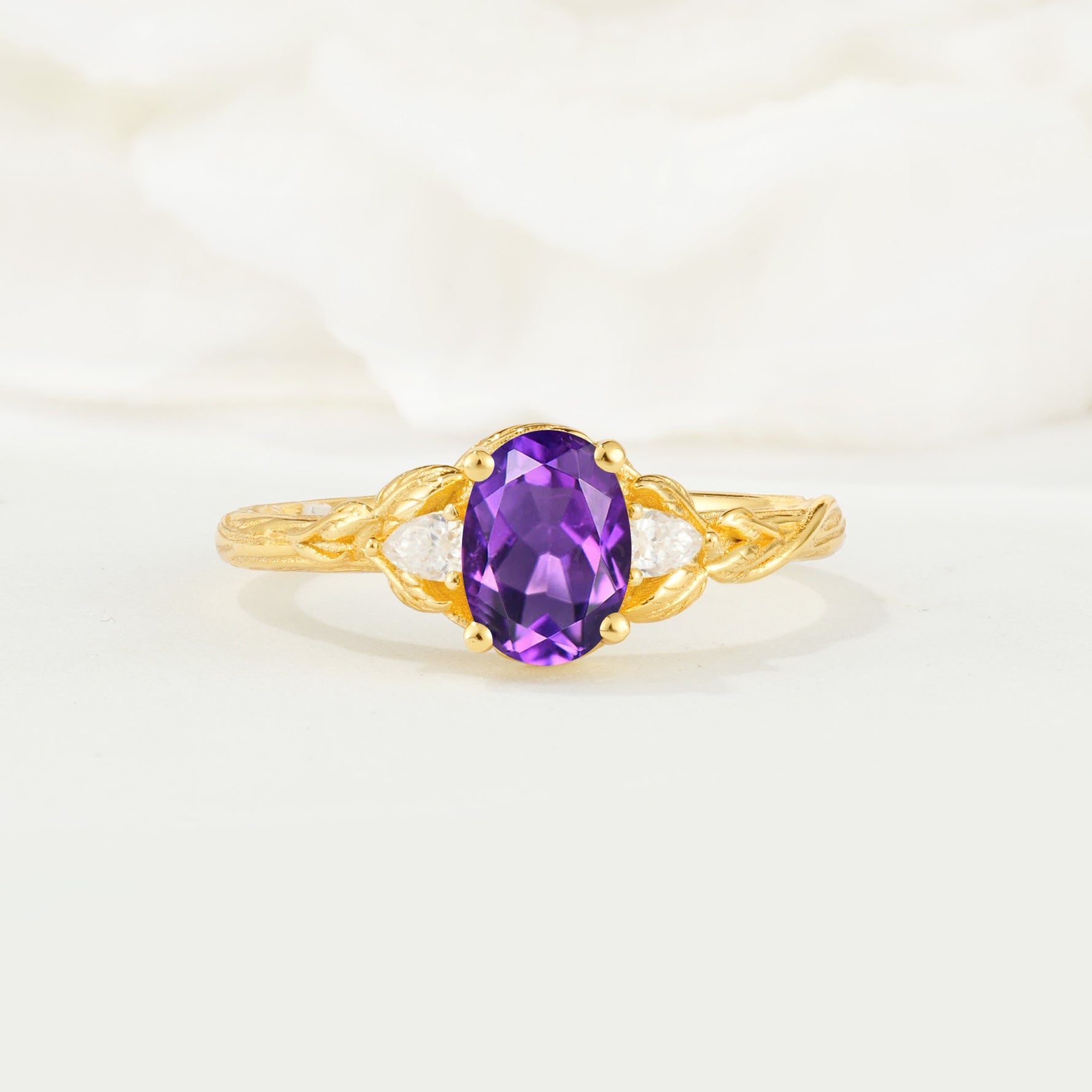Nature Inspired Heart Cut Amethyst Bridal Ring Set - Additional view