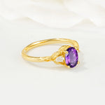 Nature Inspired Heart Cut Amethyst Bridal Ring Set - Additional view