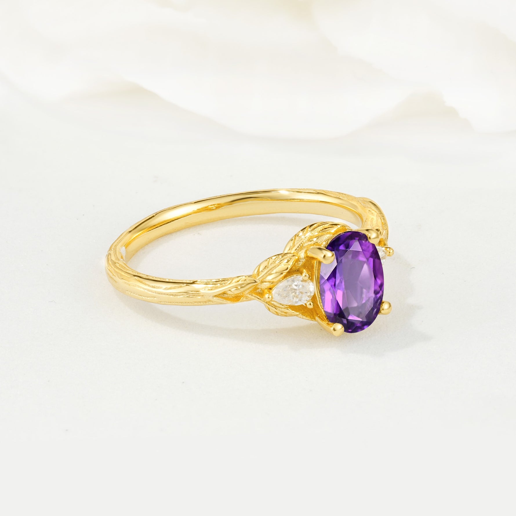 Nature Inspired Heart Cut Amethyst Bridal Ring Set - Additional view