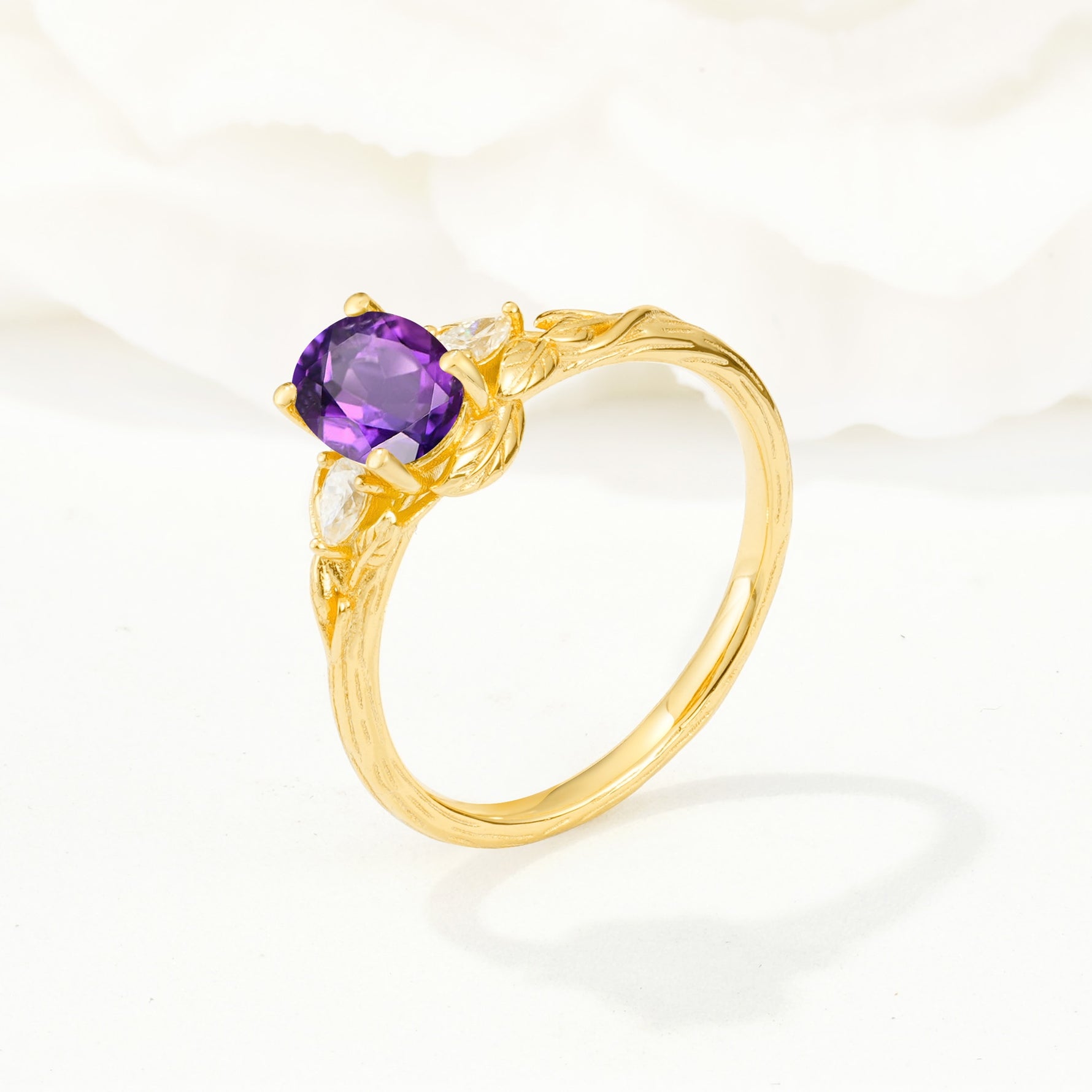 Nature Inspired Heart Cut Amethyst Bridal Ring Set - Additional view