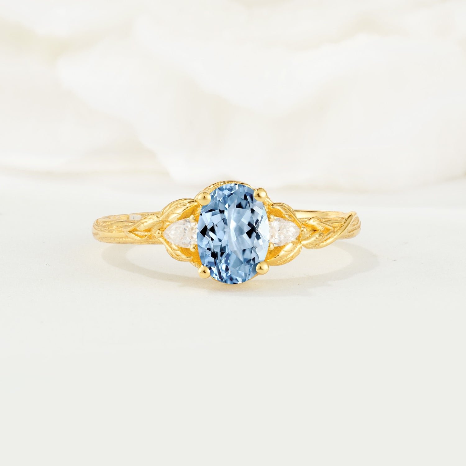 Nature Inspired Heart Cut Aquamarine Bridal Ring Set - Additional view