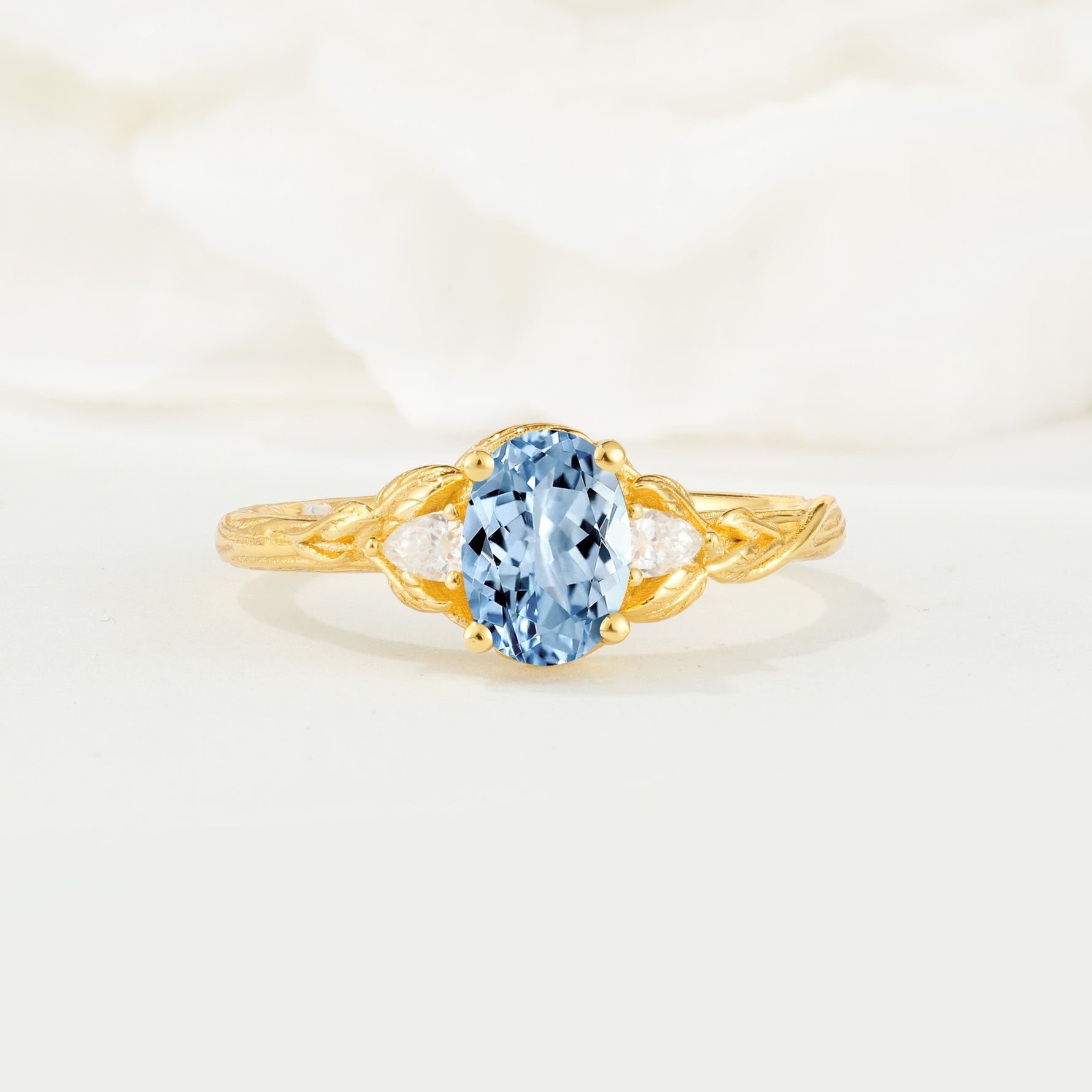 Nature Inspired Heart Cut Aquamarine Bridal Ring Set - Additional view