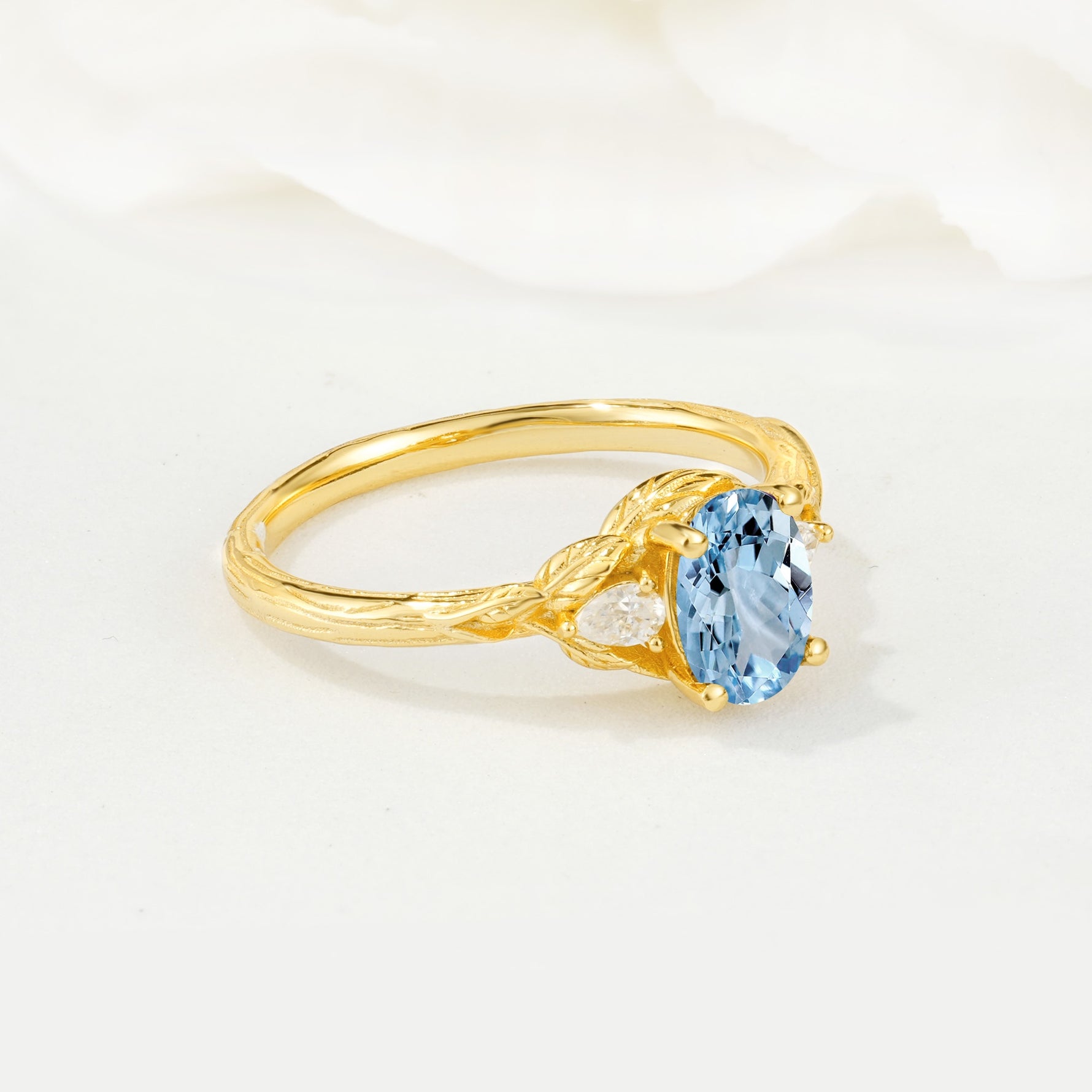 Nature Inspired Heart Cut Aquamarine Bridal Ring Set - Additional view