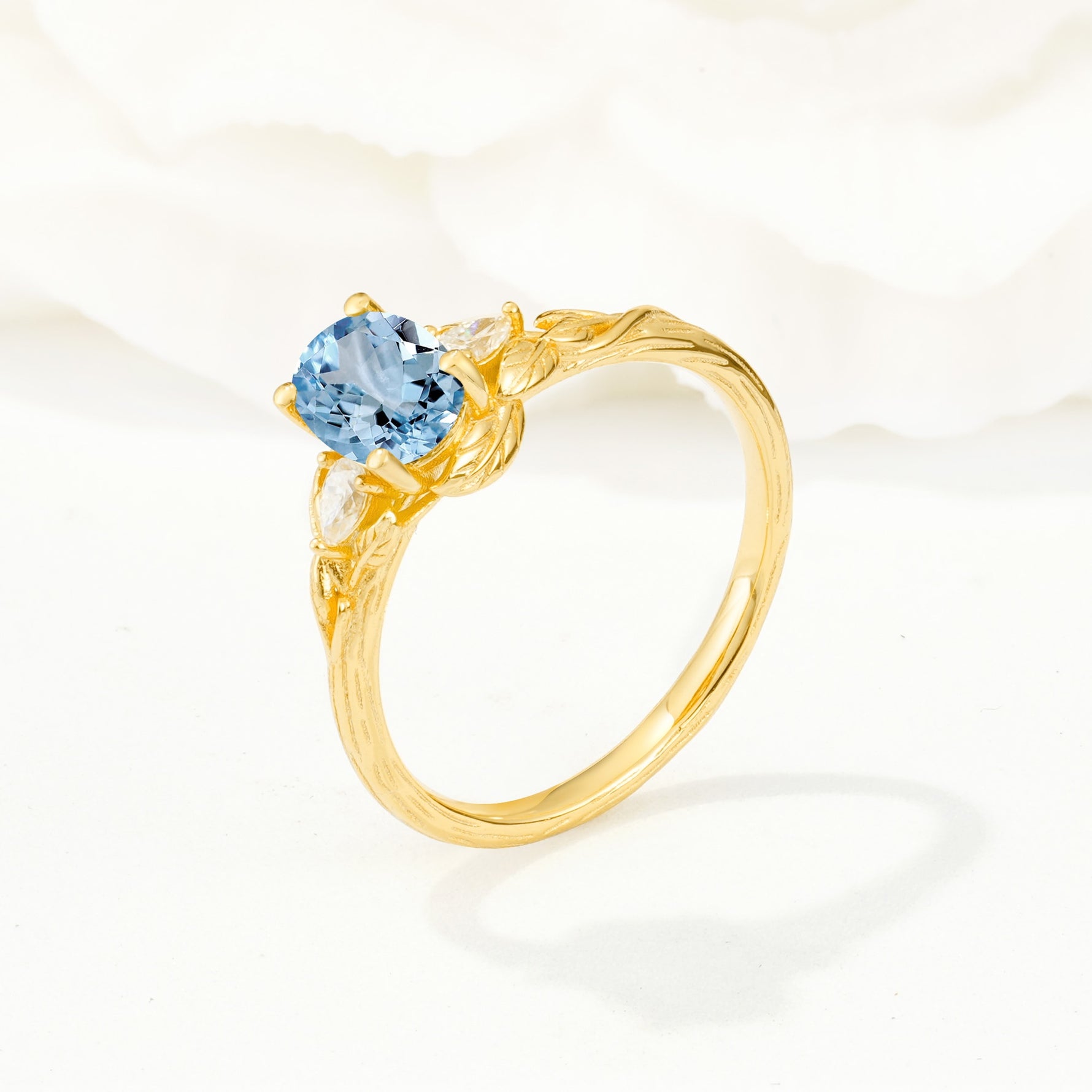 Nature Inspired Heart Cut Aquamarine Bridal Ring Set - Additional view