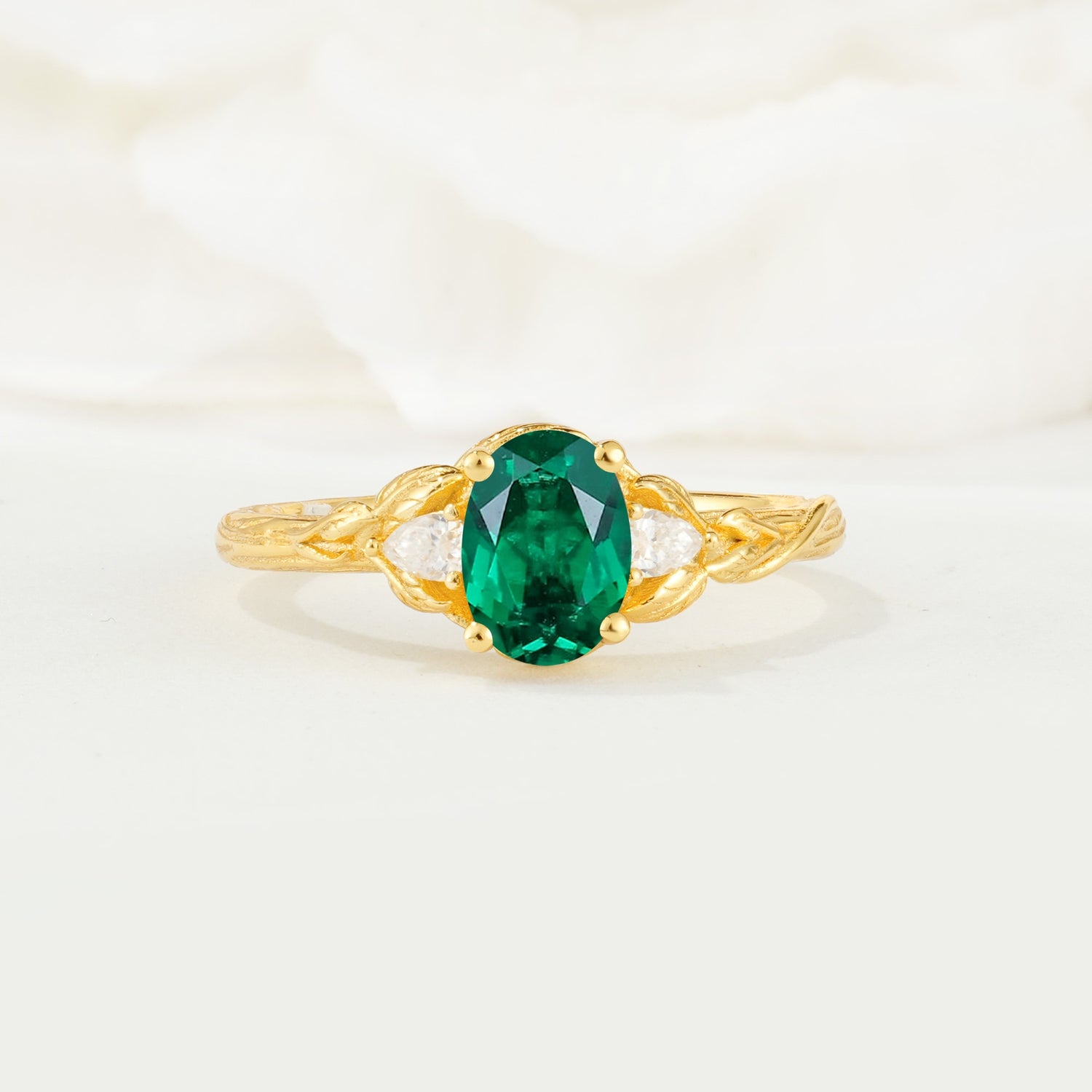 Nature Inspired Heart Cut Emerald Bridal Ring Set - Additional view