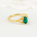 Nature Inspired Heart Cut Emerald Bridal Ring Set - Additional view